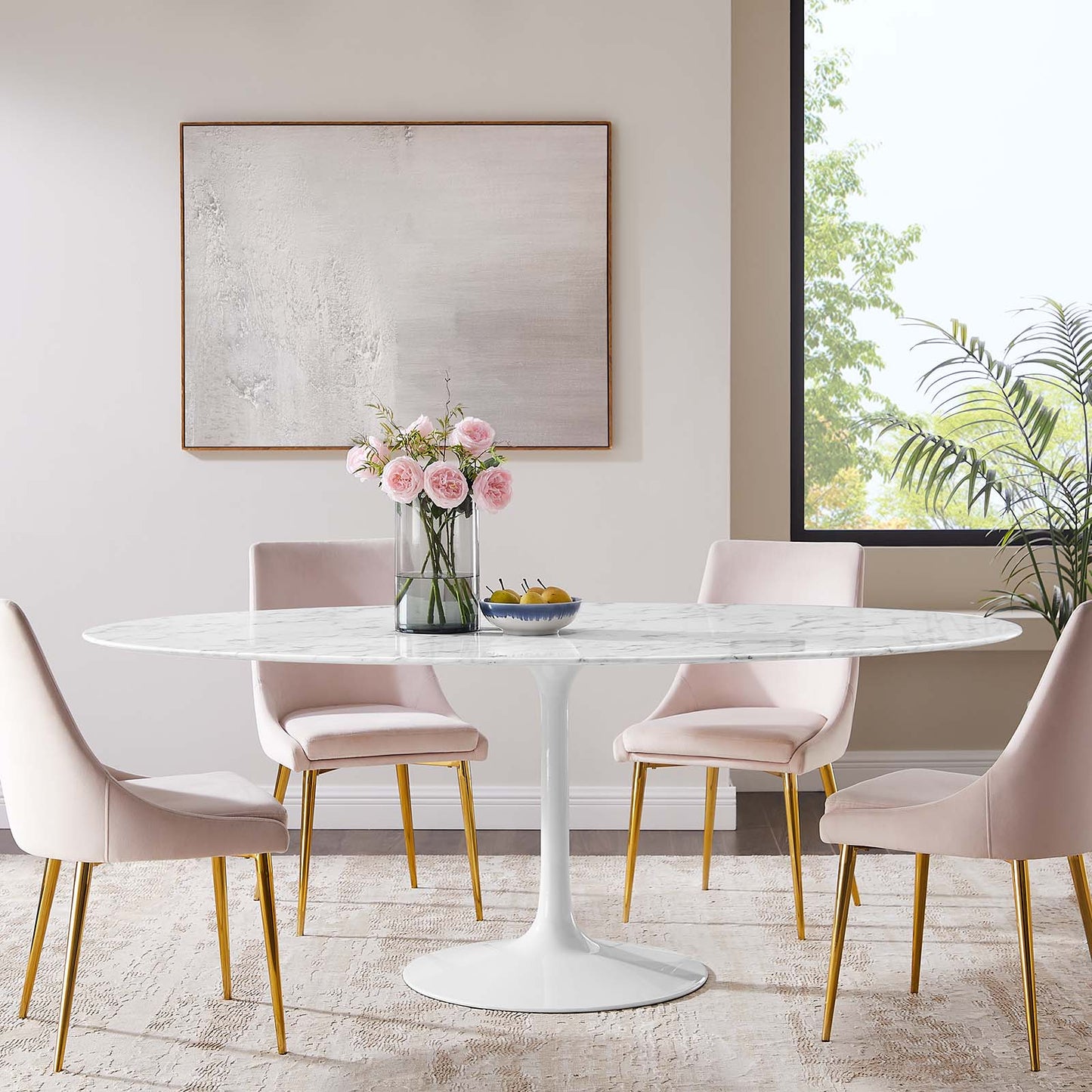 Modway Lippa 78" Oval Artificial Marble Dining Table in White - EEI-1659 | Dining Tables | Modishstore - 1