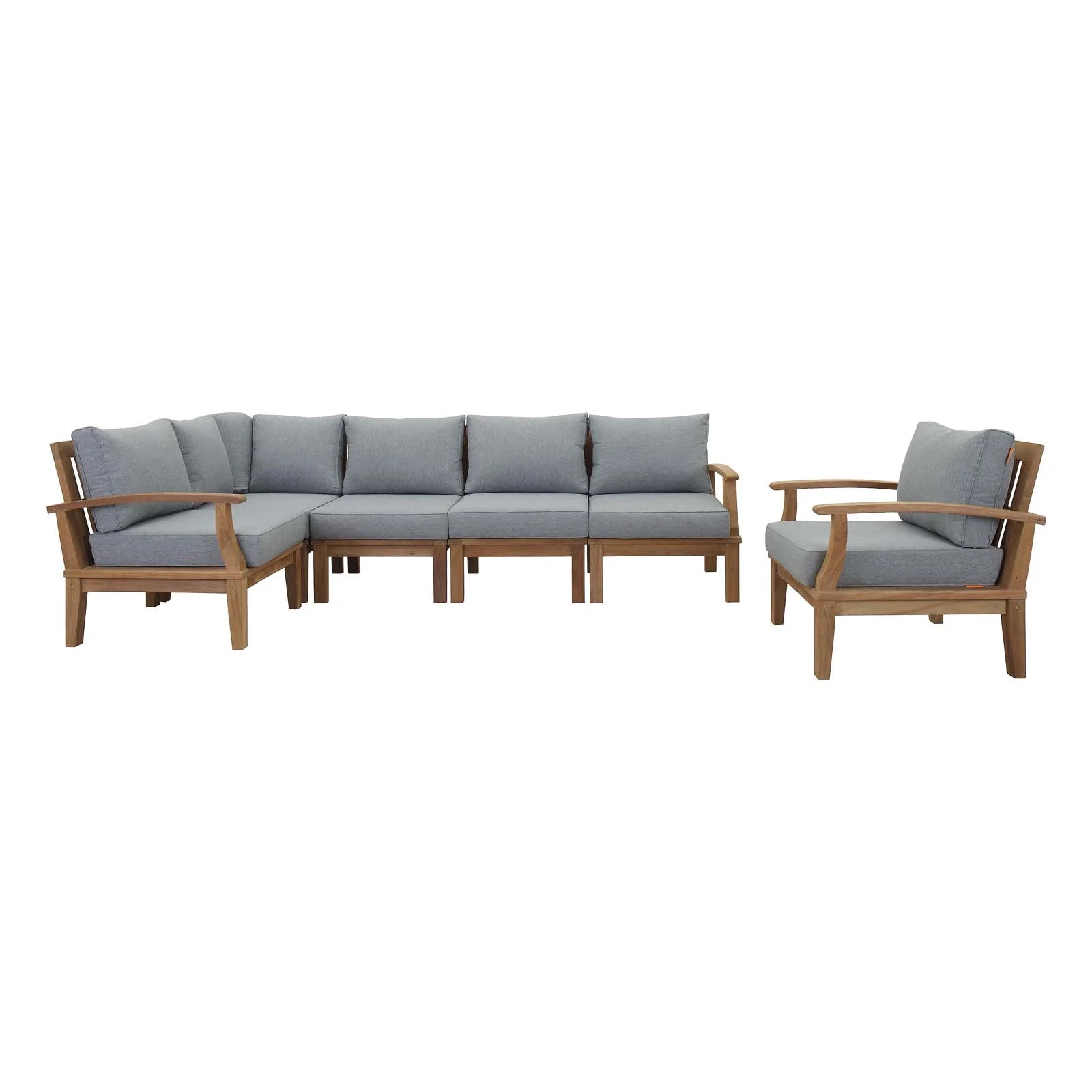 Modway Marina 6 Piece Outdoor Patio Teak Sofa Set - EEI-1816 | Outdoor Sofas, Loveseats & Sectionals | Modishstore - 11