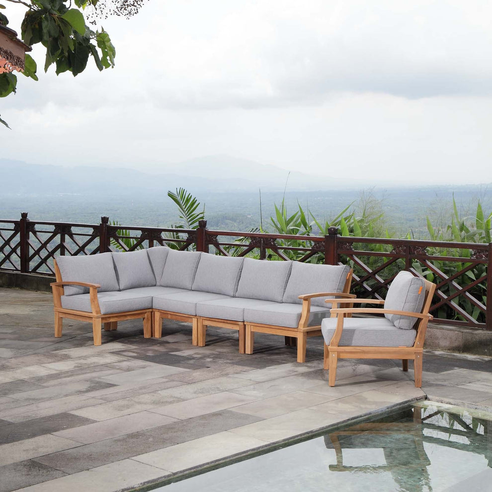 Modway Marina 6 Piece Outdoor Patio Teak Sofa Set - EEI-1816 | Outdoor Sofas, Loveseats & Sectionals | Modishstore - 10