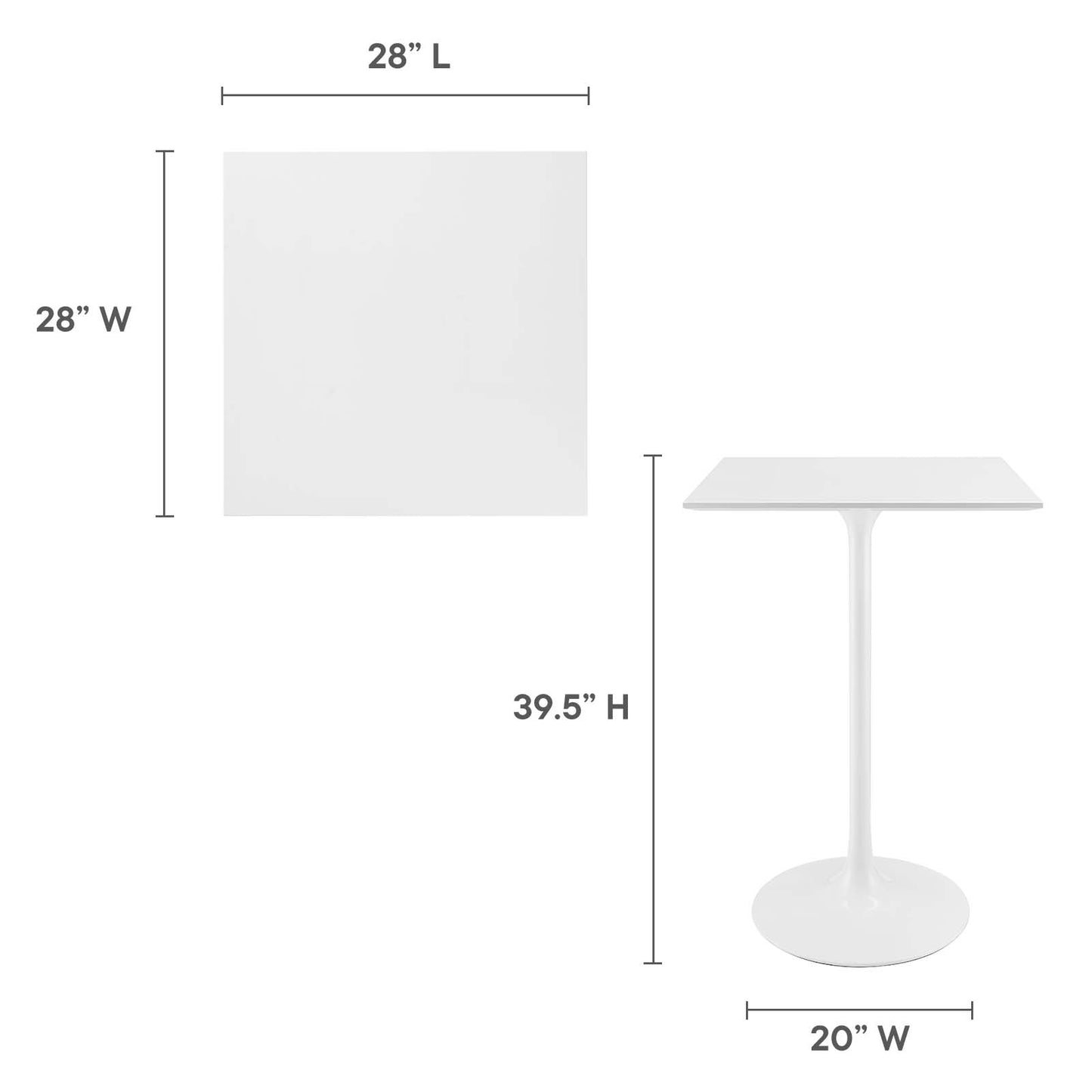 modway Lippa 28" Square Wood Top Bar Table White - EEI-1826