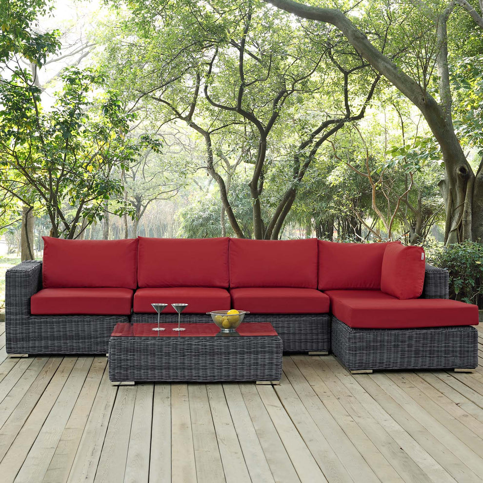 Summon 5 Piece Outdoor Patio Sunbrella® Sectional Set By Modway - EEI-1900 | Outdoor Sofas, Loveseats & Sectionals | Modishstore - 9