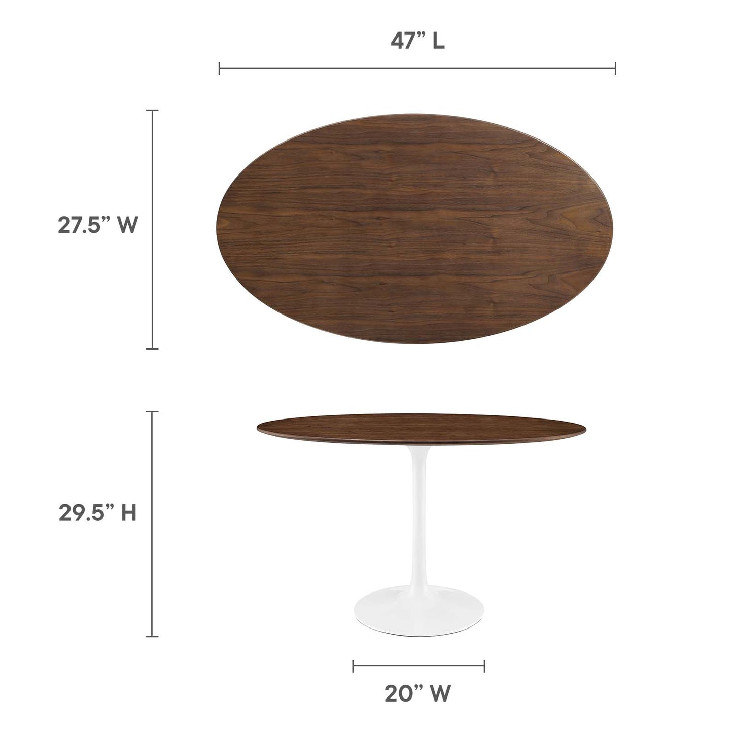 Modway Lippa 48" Oval Walnut Top Dining Table in Walnut - EEI-2019