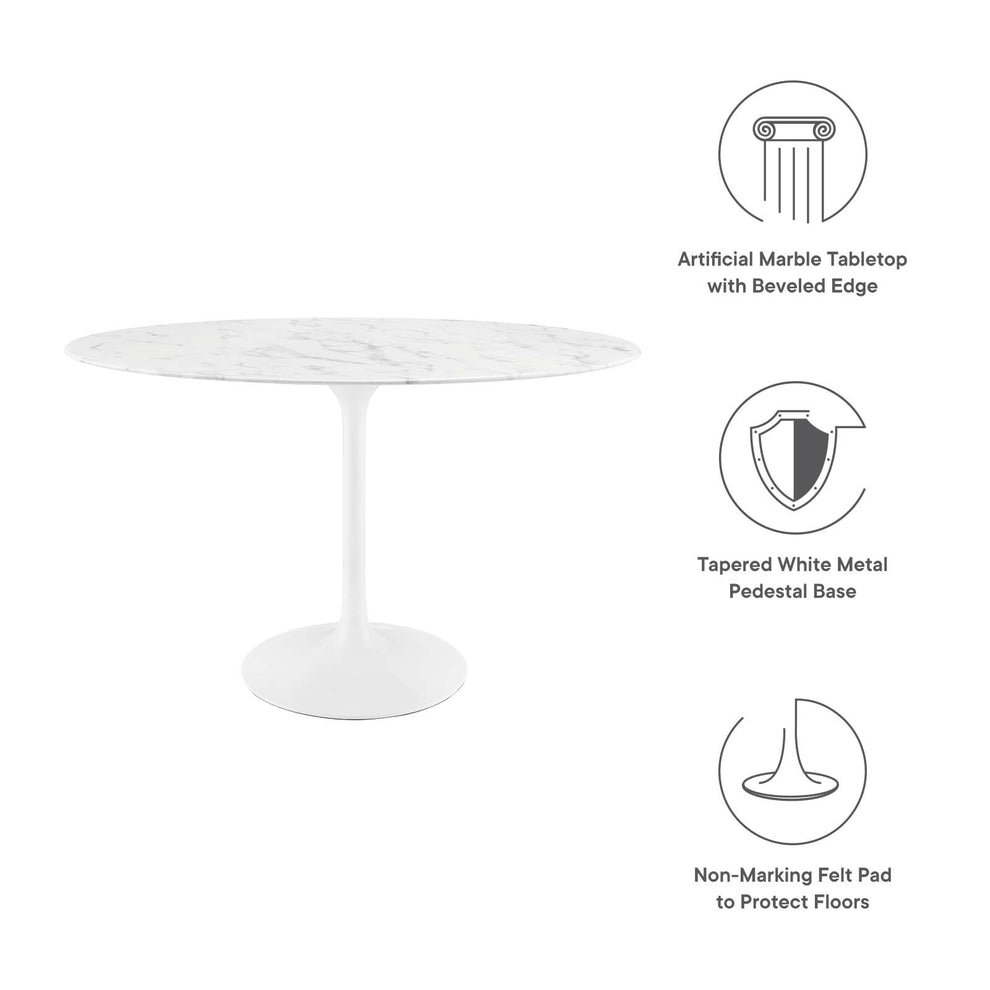 Modway Lippa 48" Oval Artificial Marble Dining Table in White - EEI-2021 | Dining Tables | Modishstore - 11