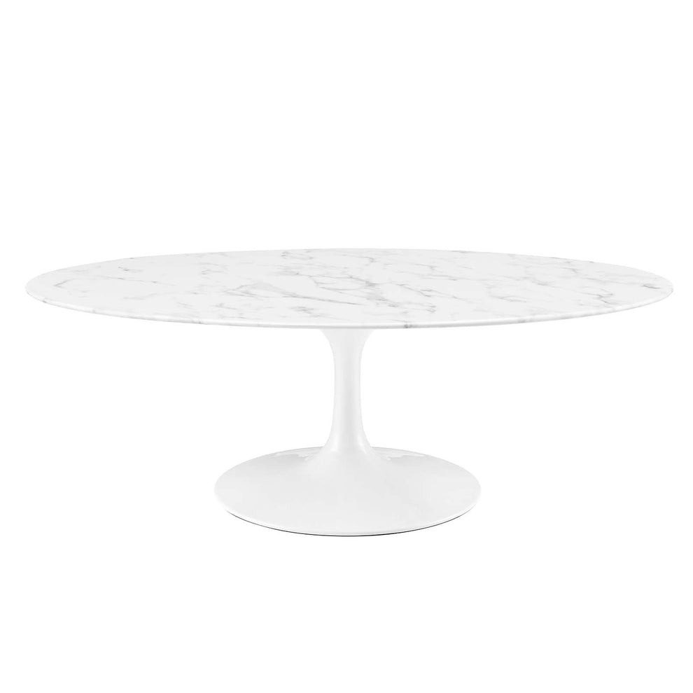 Modway Lippa 48" Oval-Shaped Artificial Marble Coffee Table in White - EEI-2022 | Coffee Tables | Modishstore - 6