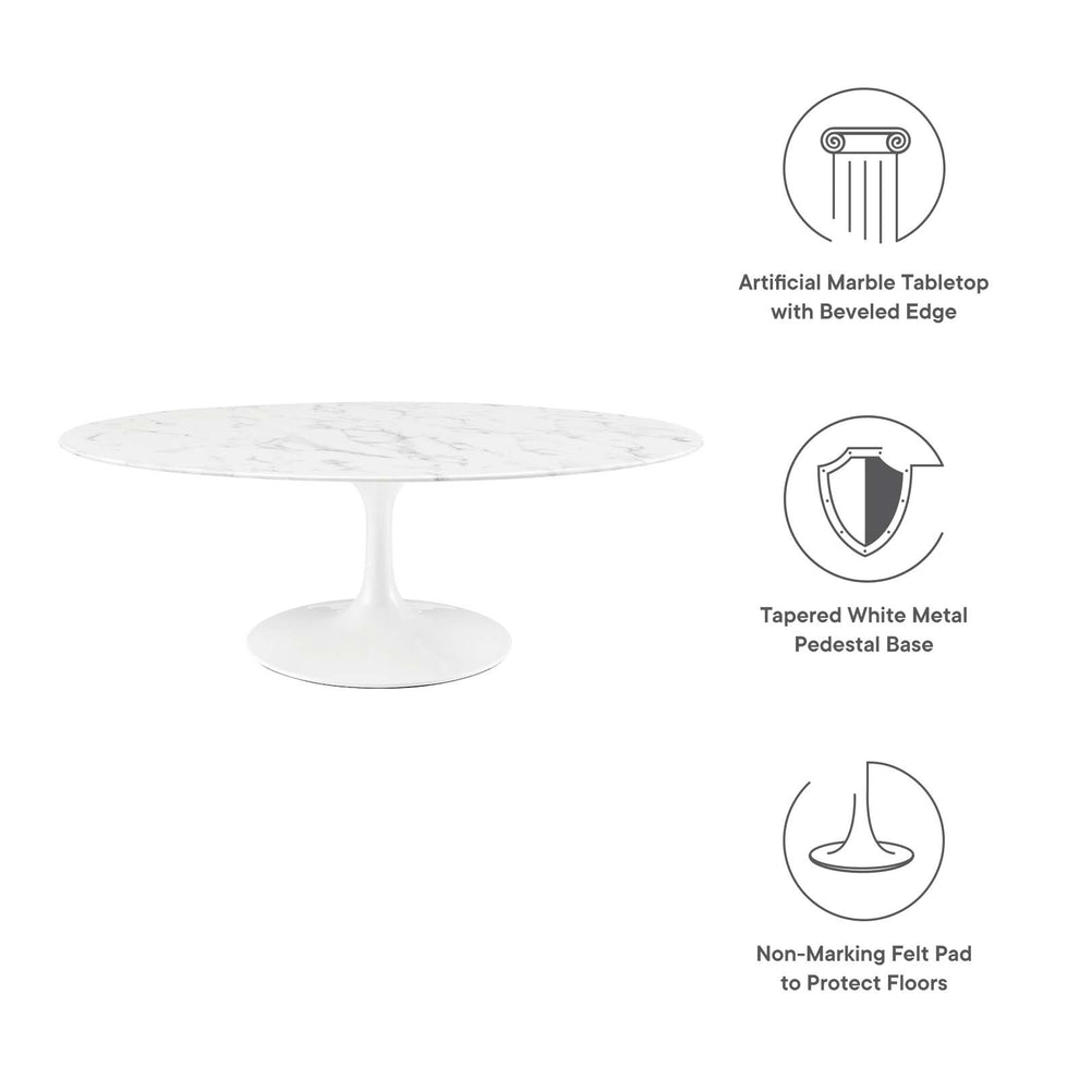 Modway Lippa 48" Oval-Shaped Artificial Marble Coffee Table in White - EEI-2022 | Coffee Tables | Modishstore - 11
