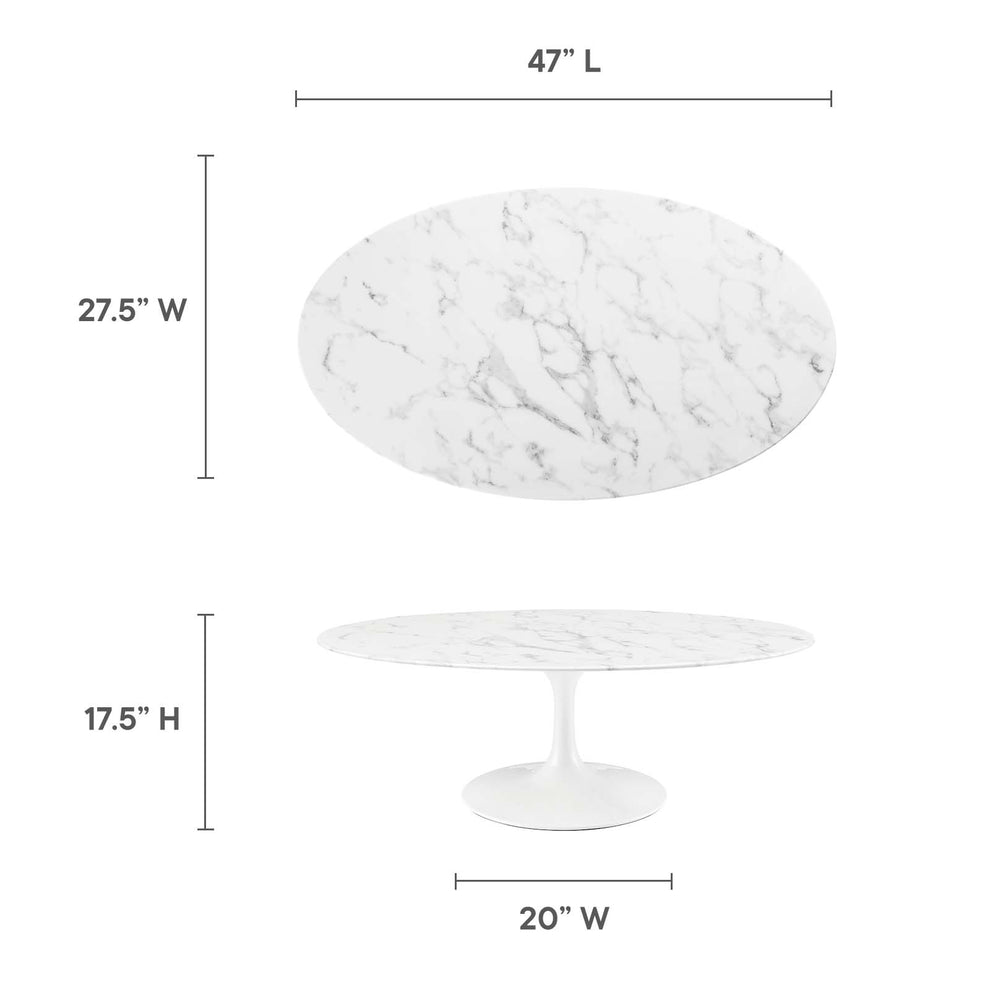 Modway Lippa 48" Oval-Shaped Artificial Marble Coffee Table in White - EEI-2022 | Coffee Tables | Modishstore - 12