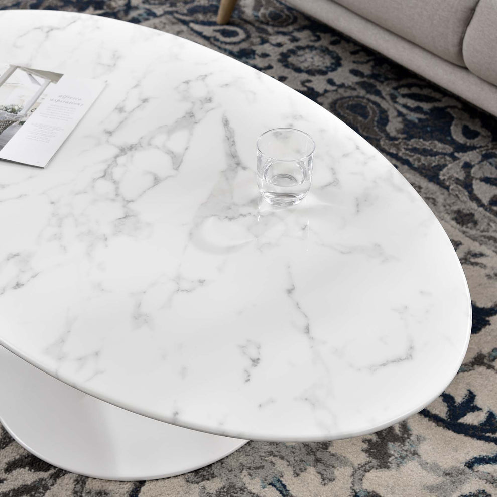 Modway Lippa 48" Oval-Shaped Artificial Marble Coffee Table in White - EEI-2022 | Coffee Tables | Modishstore - 7