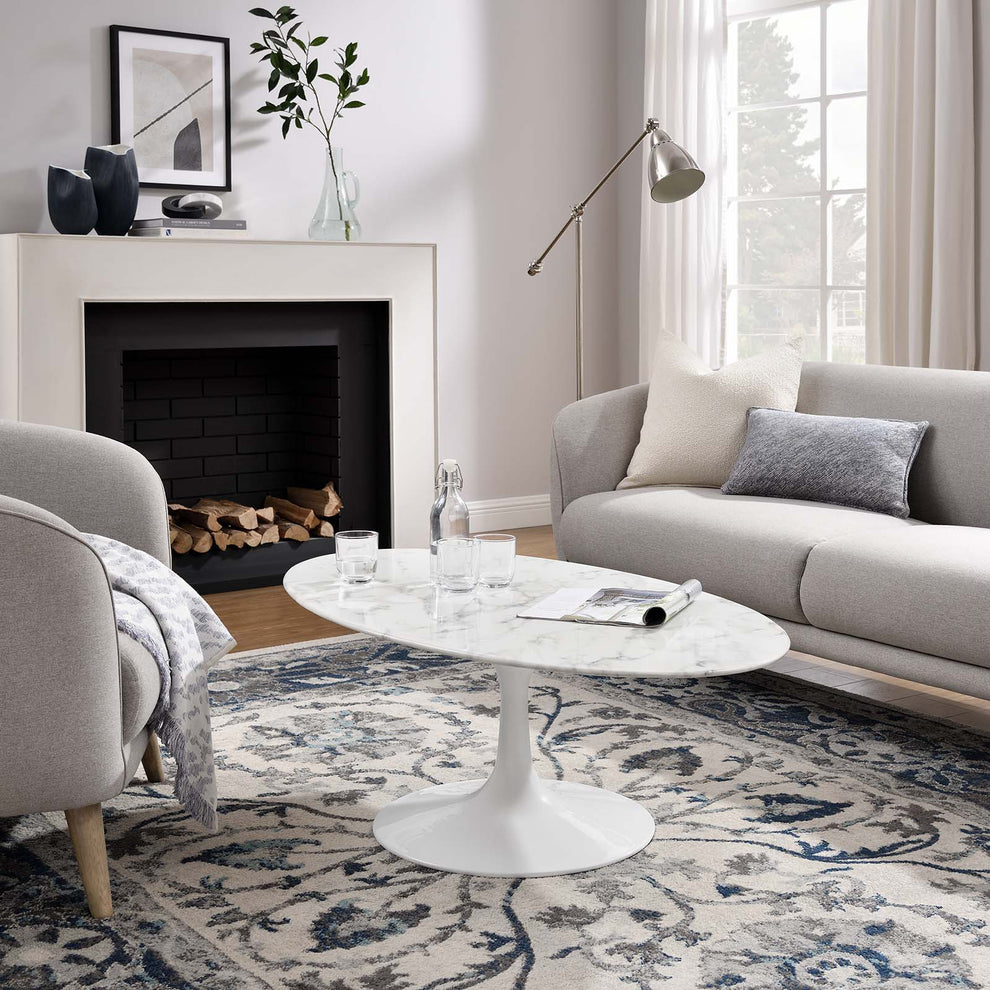 Modway Lippa 48" Oval-Shaped Artificial Marble Coffee Table in White - EEI-2022 | Coffee Tables | Modishstore - 8