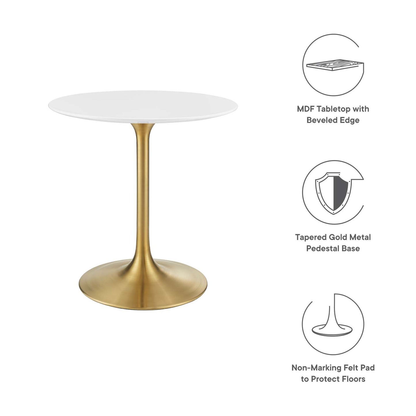 Modway Lippa 28" Round Dining Table In Gold White - EEI-3208 - EEI-3208