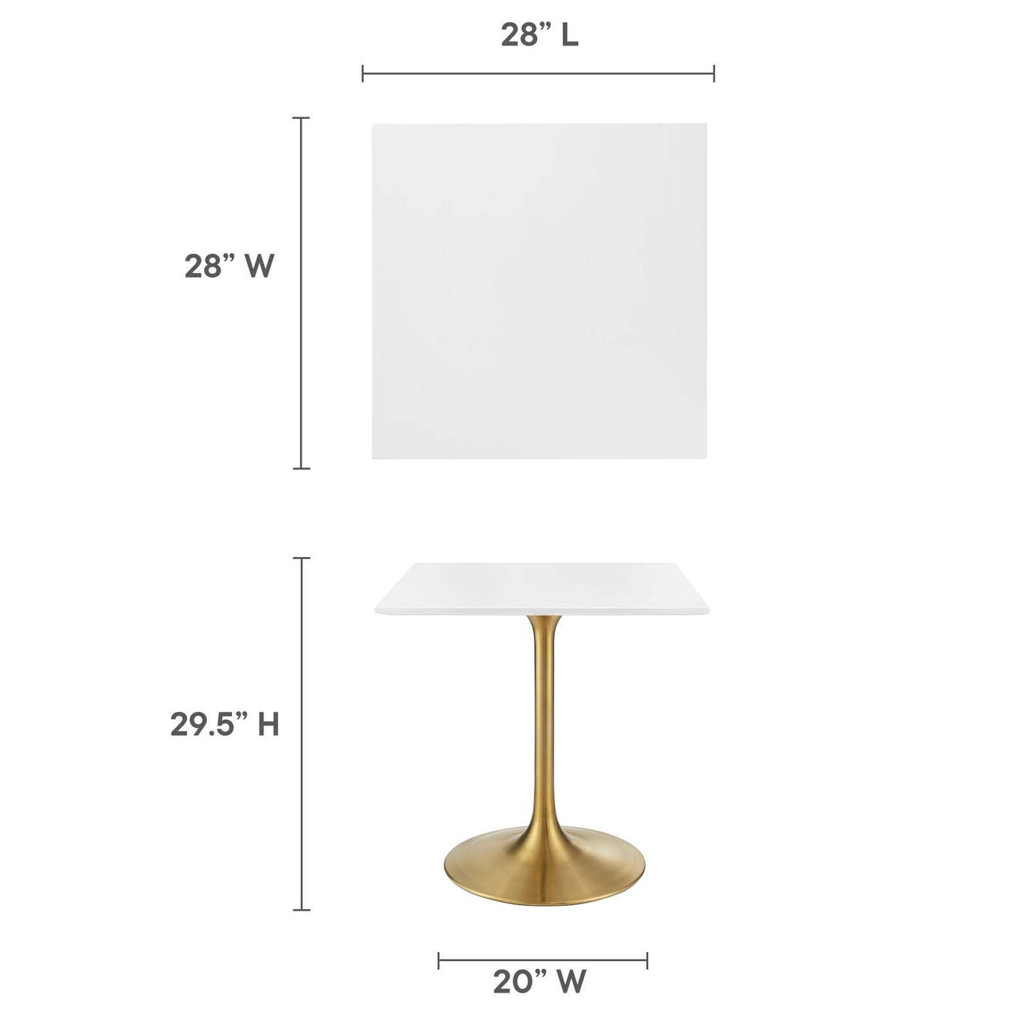 Modway Lippa 28" Square Dining Table In Gold White - EEI-3211 - EEI-3211
