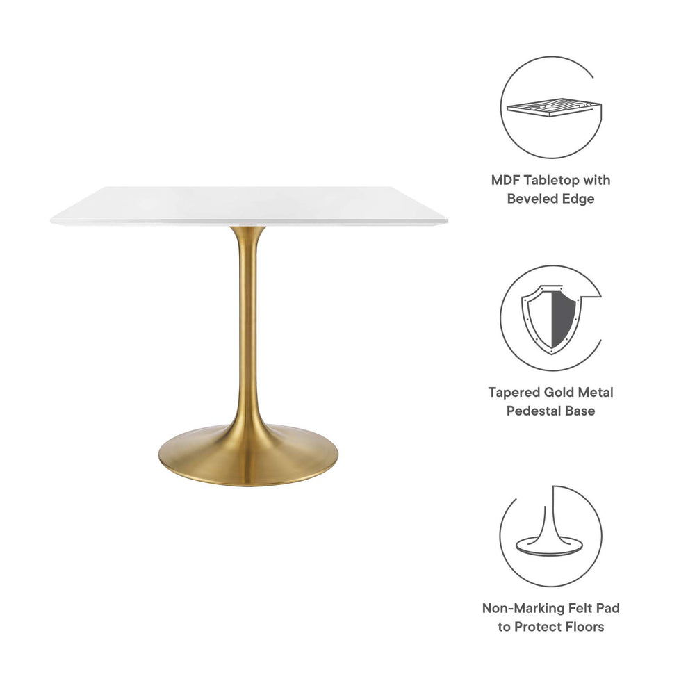 Modway Lippa 36" Square Wood Top Dining Table in Gold White - EEI-3212 | Dining Tables | Modishstore - 10