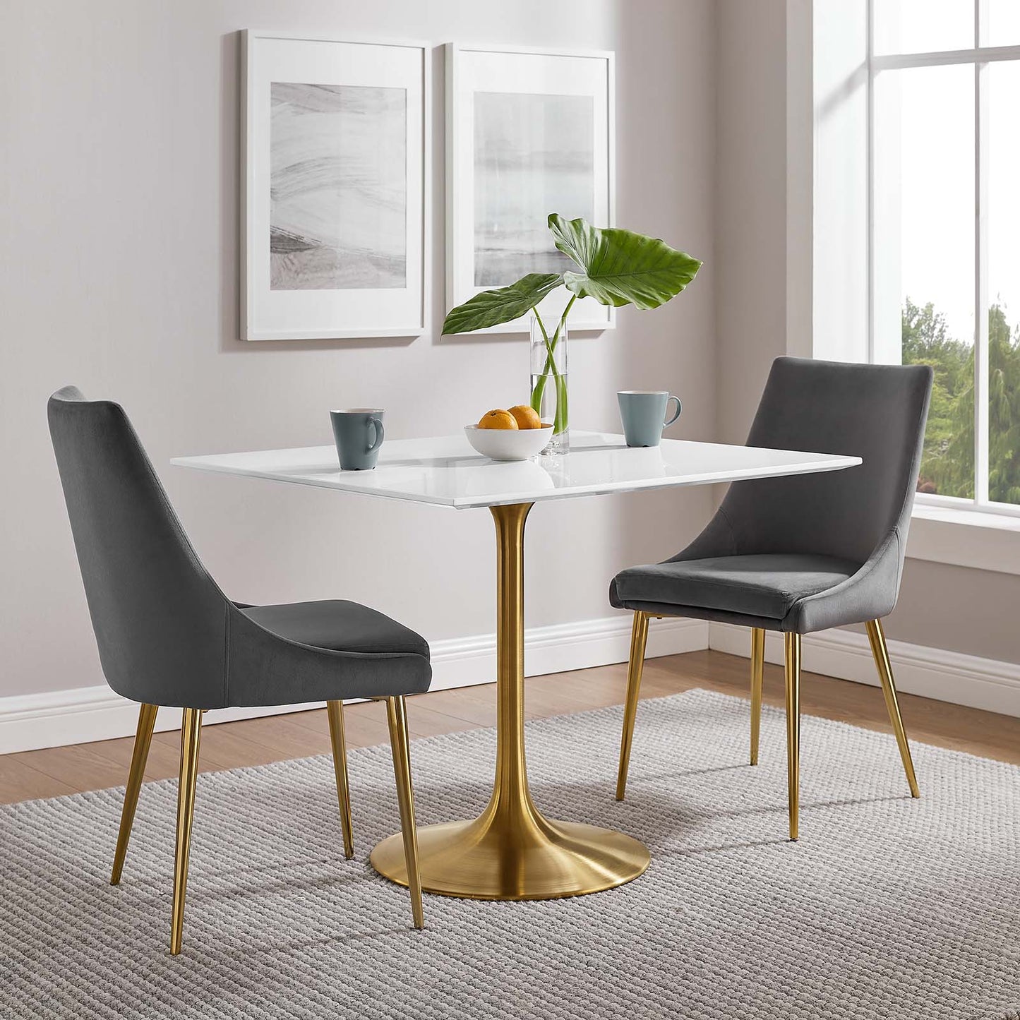 Modway Lippa 36" Square Wood Top Dining Table in Gold White - EEI-3212