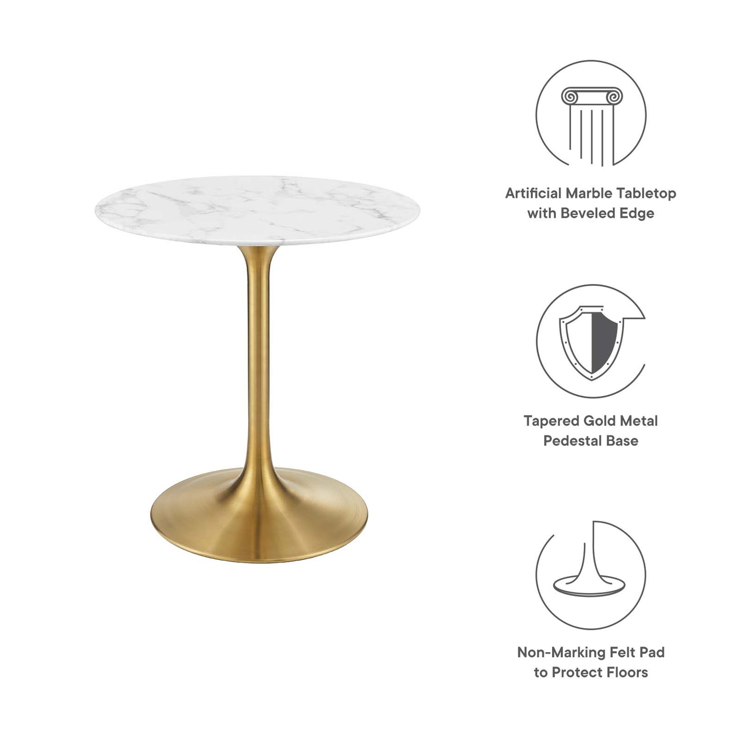 Modway Lippa 28" Round Dining Table In Gold White - EEI-3213 - EEI-3213