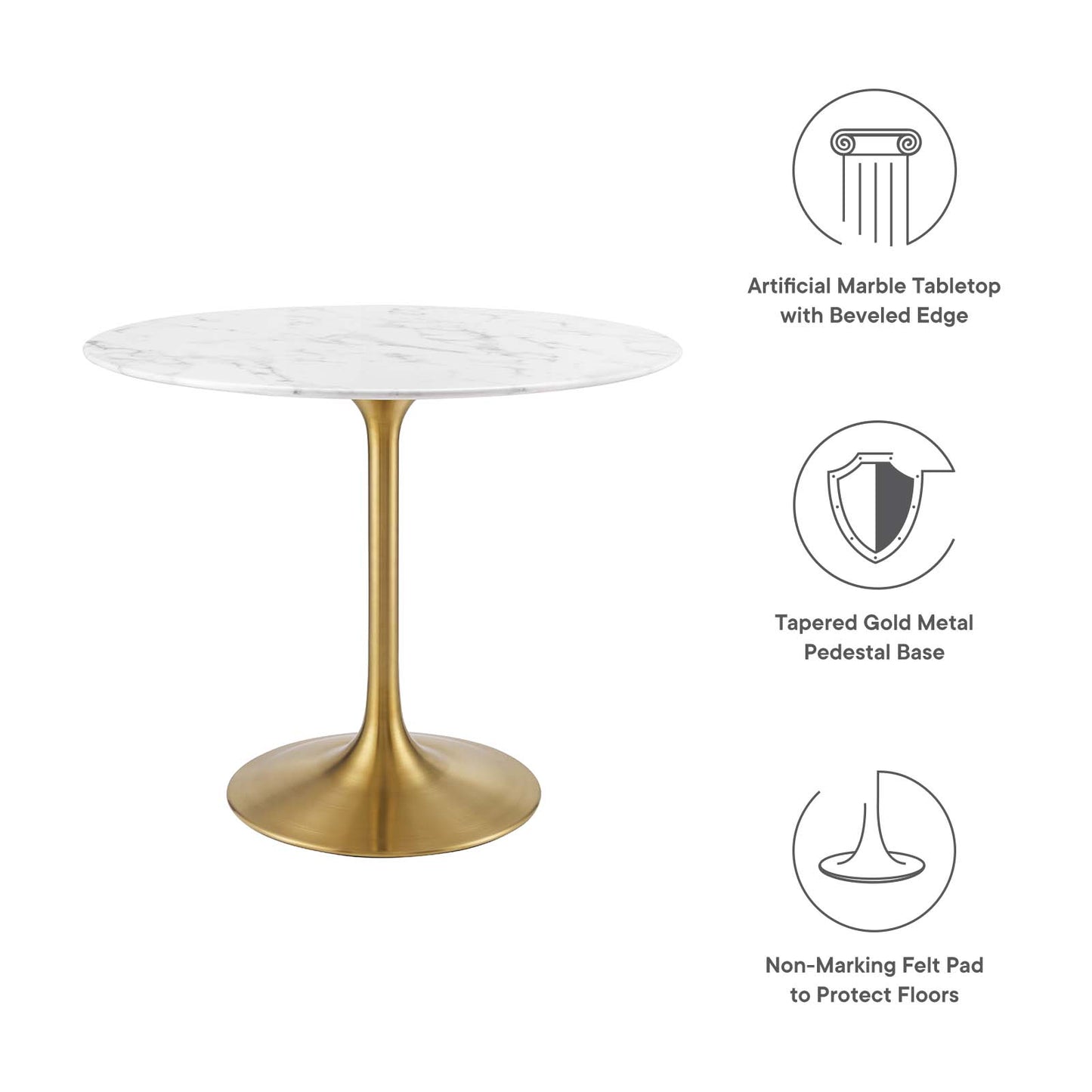 Modway Lippa 36" Round Artificial Marble Dining Table in Gold White - EEI-3214 | Dining Tables | Modishstore - 10