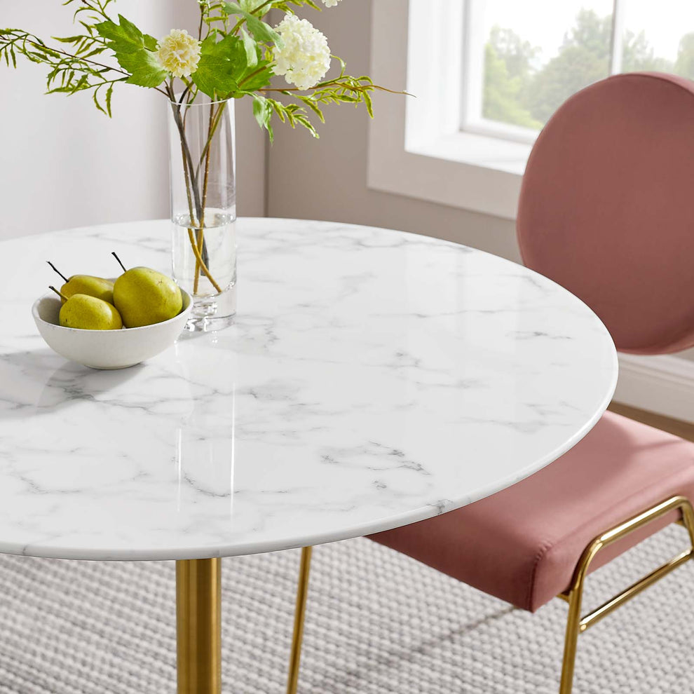 Modway Lippa 36" Round Artificial Marble Dining Table in Gold White - EEI-3214 | Dining Tables | Modishstore - 5