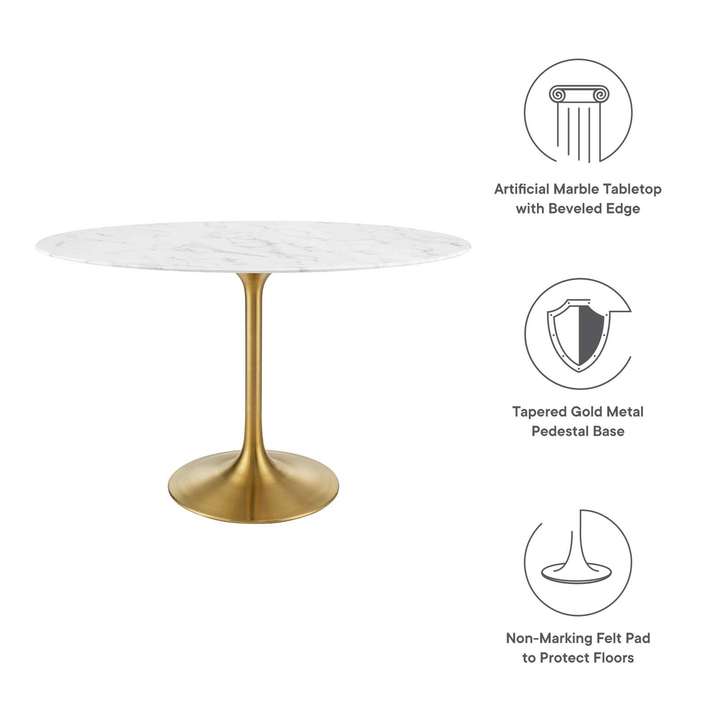 Modway Lippa 48" Oval Artificial Marble Dining Table in Gold White - EEI-3216 | Dining Tables | Modishstore - 10