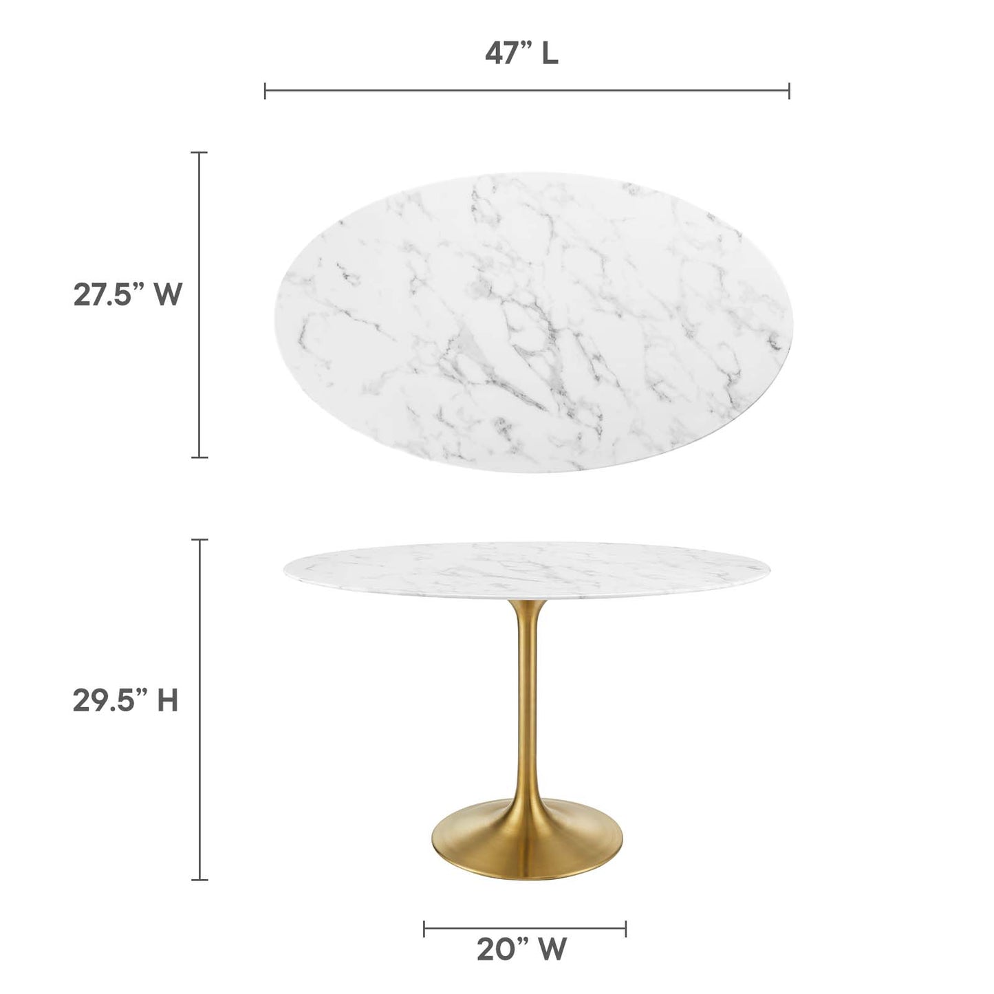Modway Lippa 48" Oval Artificial Marble Dining Table in Gold White - EEI-3216 | Dining Tables | Modishstore - 11