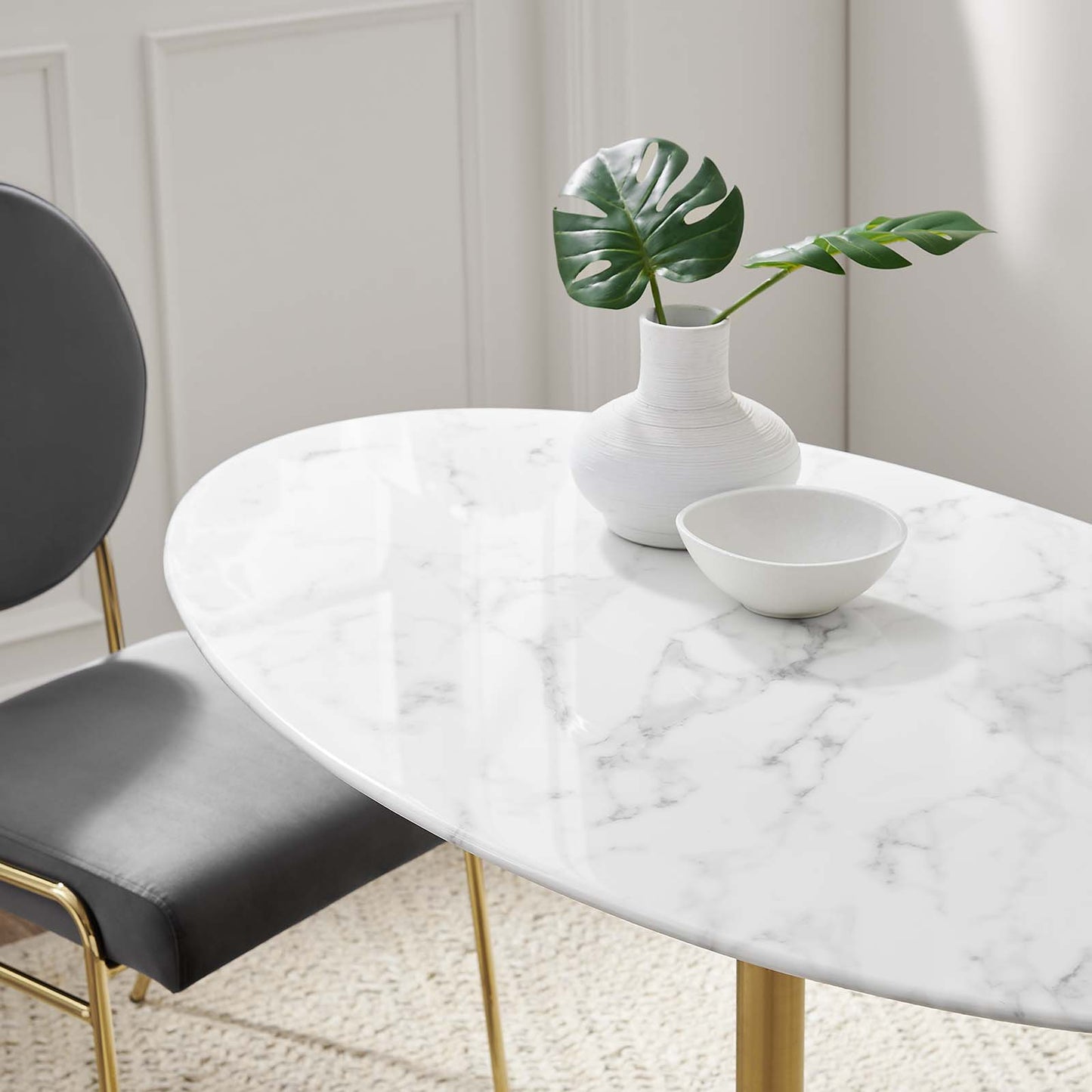 Modway Lippa 48" Oval Artificial Marble Dining Table in Gold White - EEI-3216 | Dining Tables | Modishstore - 6