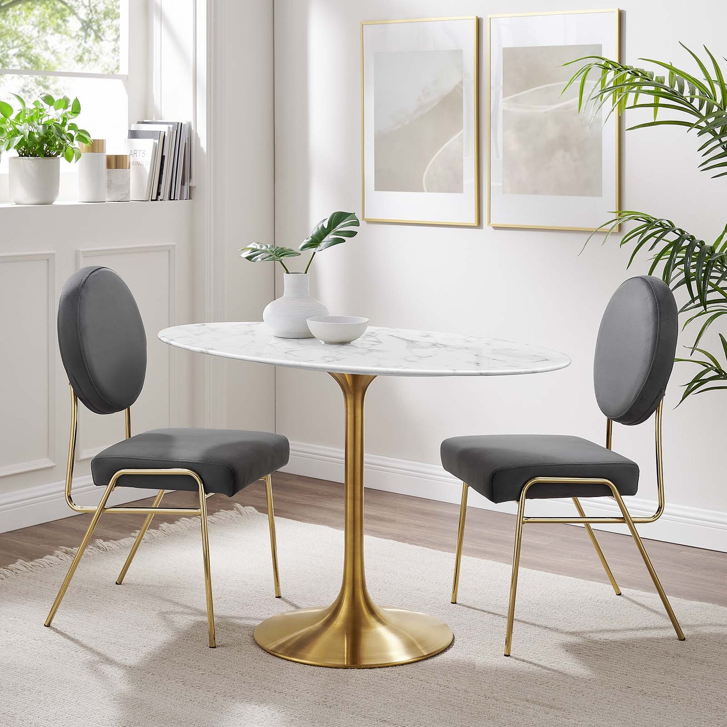 Modway Lippa 48" Oval Artificial Marble Dining Table in Gold White - EEI-3216 | Dining Tables | Modishstore - 5
