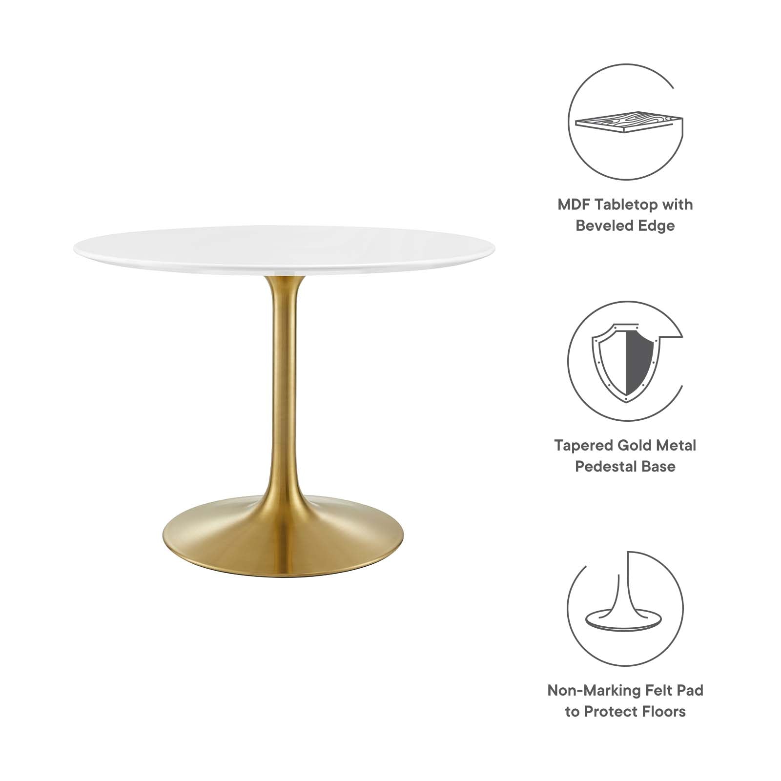 Modway Lippa 40" Round Dining Table in Gold White - EEI-3226 | Dining Tables | Modishstore - 10
