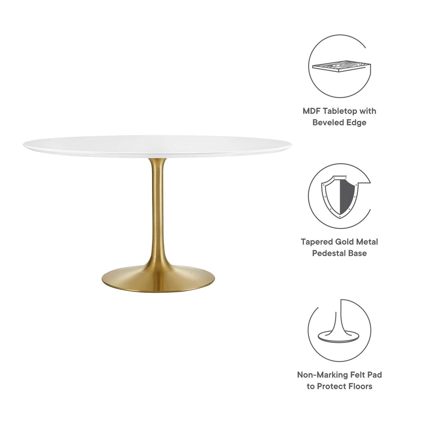 Modway Lippa 54" Round Wood Top Dining Table in Gold White - EEI-3228 | Dining Tables | Modishstore - 10