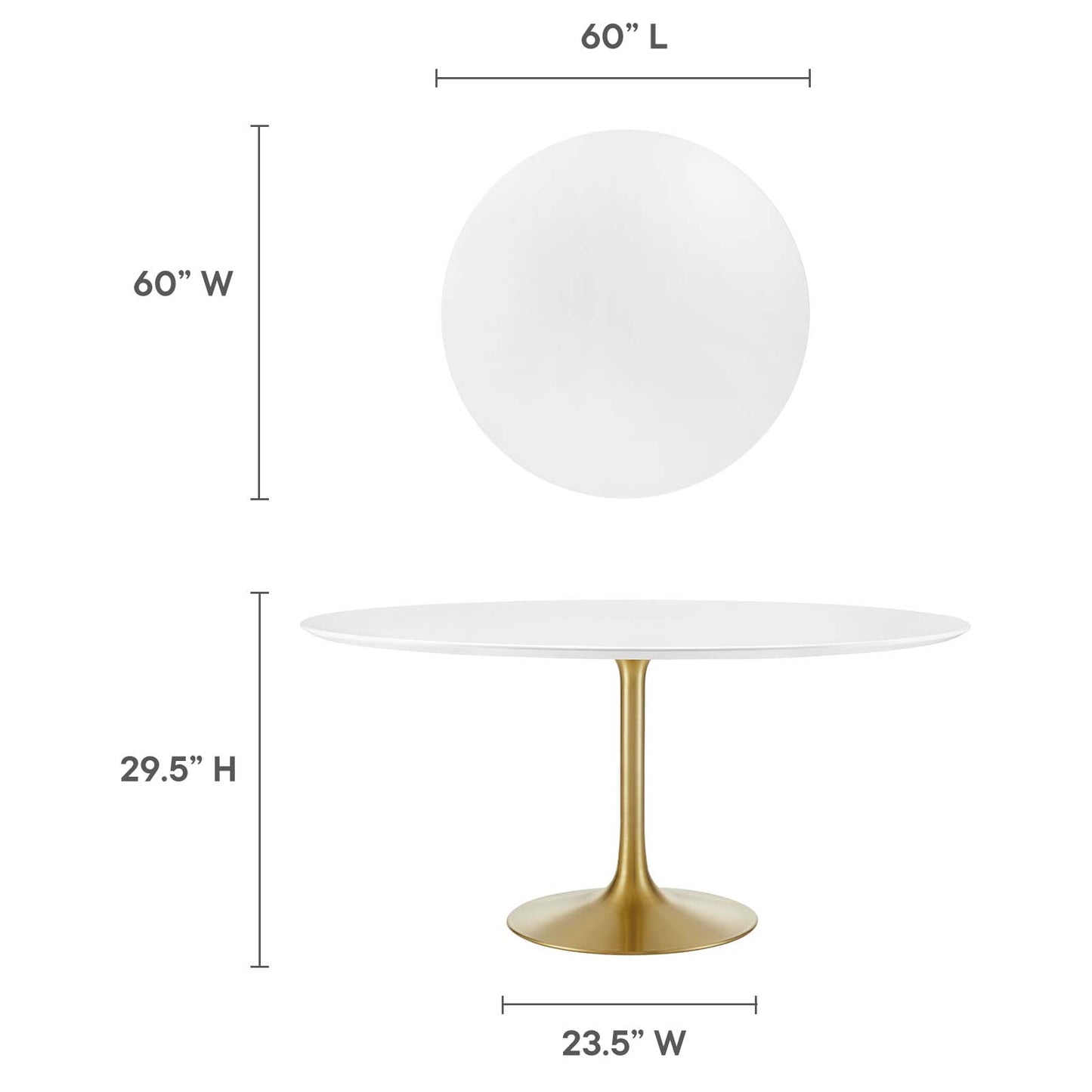 Modway Lippa 60" Round Wood Top Dining Table in Gold White - EEI-3229 | Dining Tables | Modishstore - 11