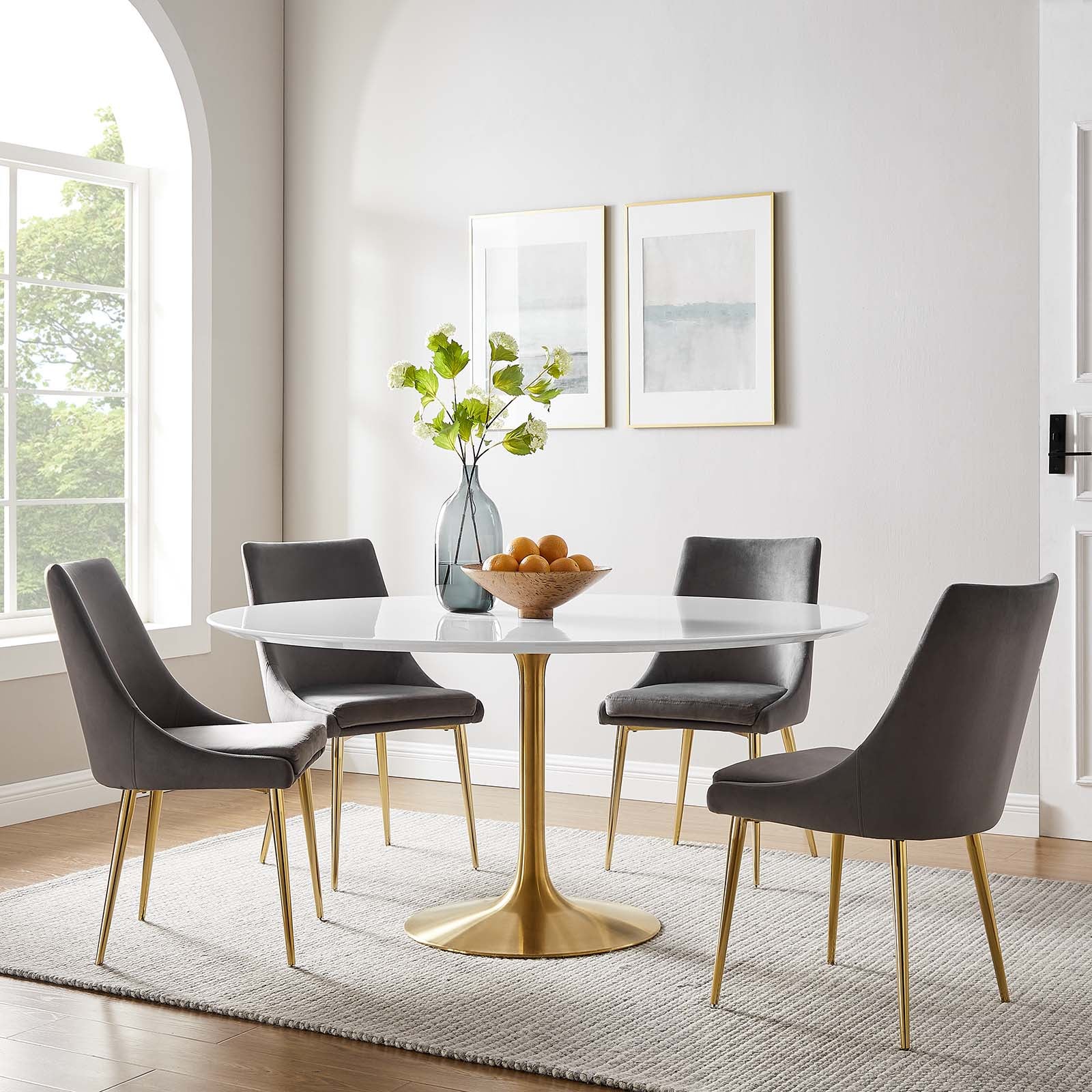 Modway Lippa 60" Round Wood Top Dining Table in Gold White - EEI-3229 | Dining Tables | Modishstore - 6