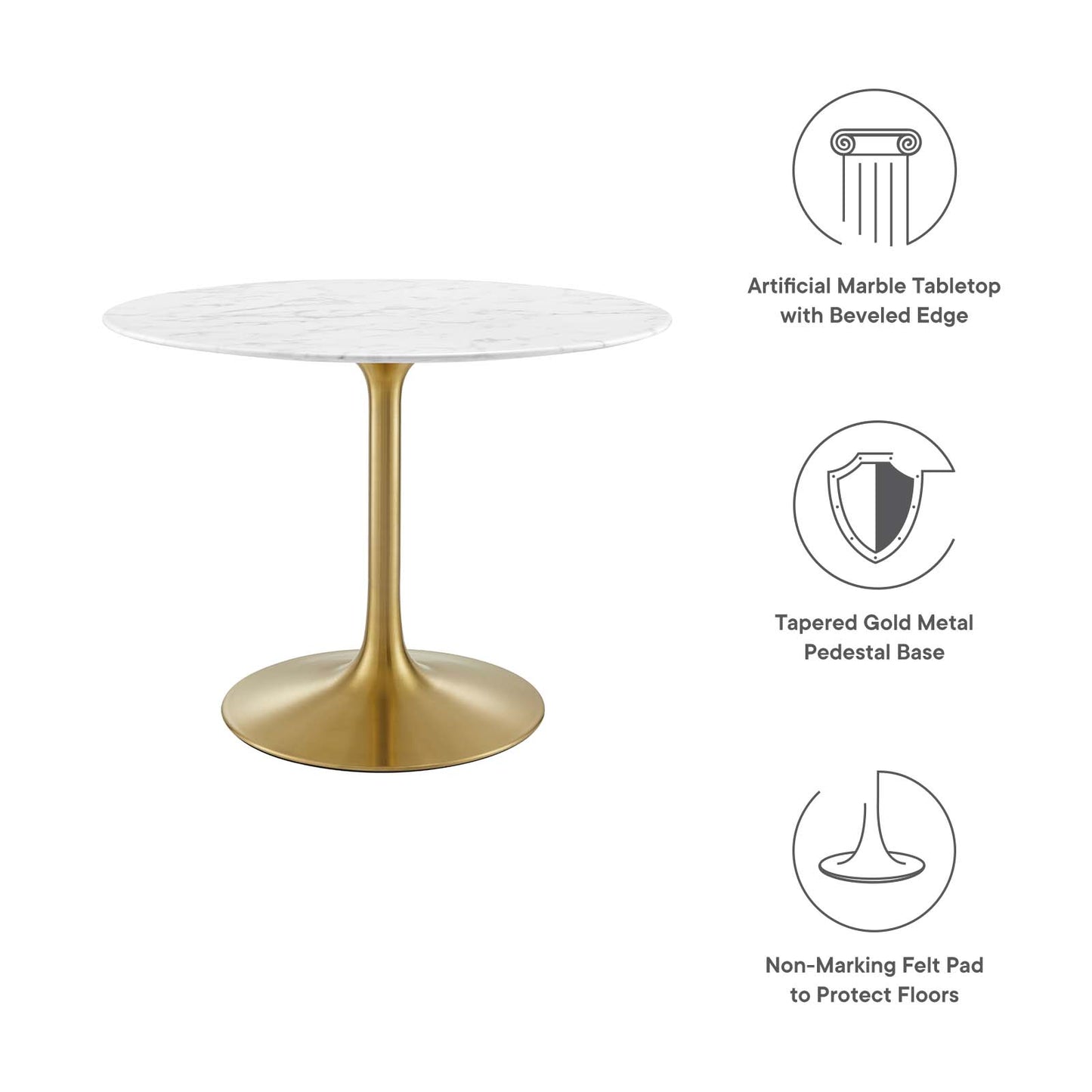 Modway Lippa 40" Round Artificial Marble Dining Table in Gold White - EEI-3231 | Dining Tables | Modishstore - 10
