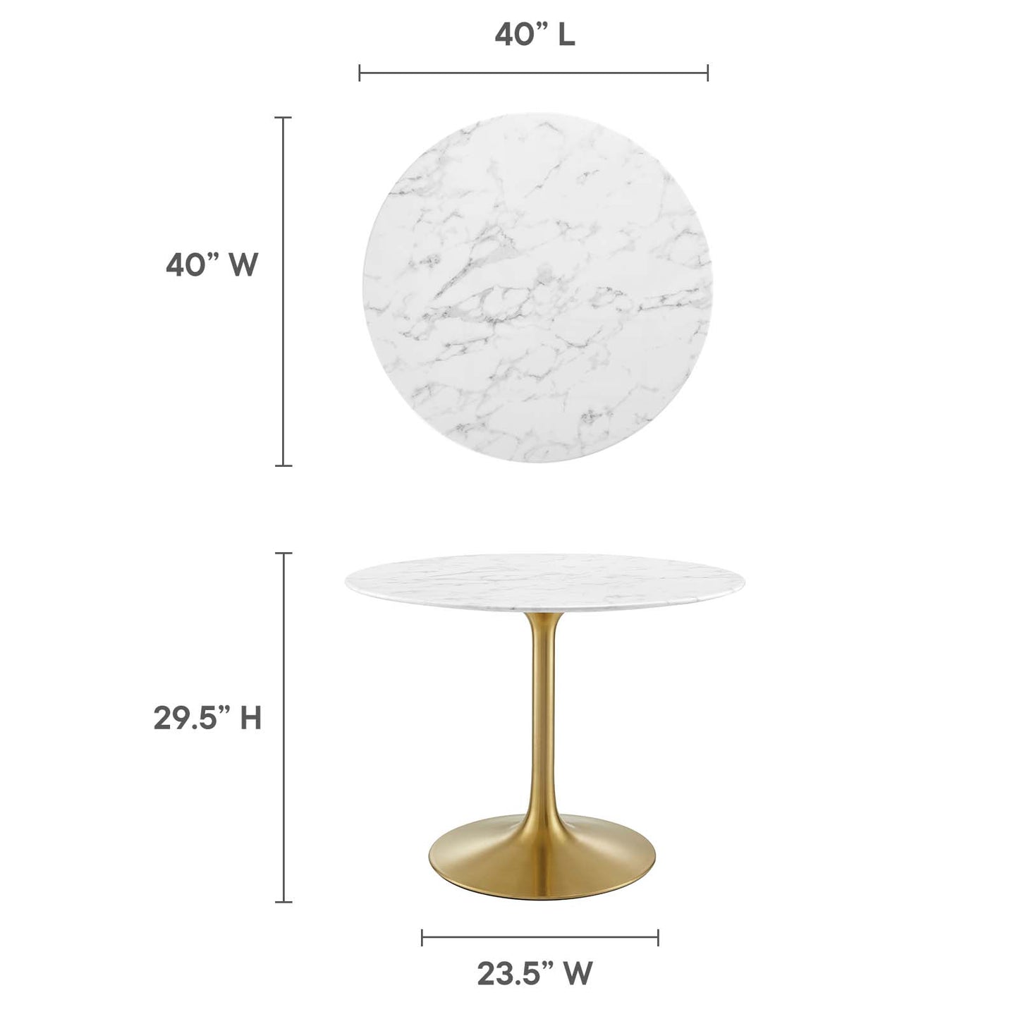 Modway Lippa 40" Round Artificial Marble Dining Table in Gold White - EEI-3231 | Dining Tables | Modishstore - 11