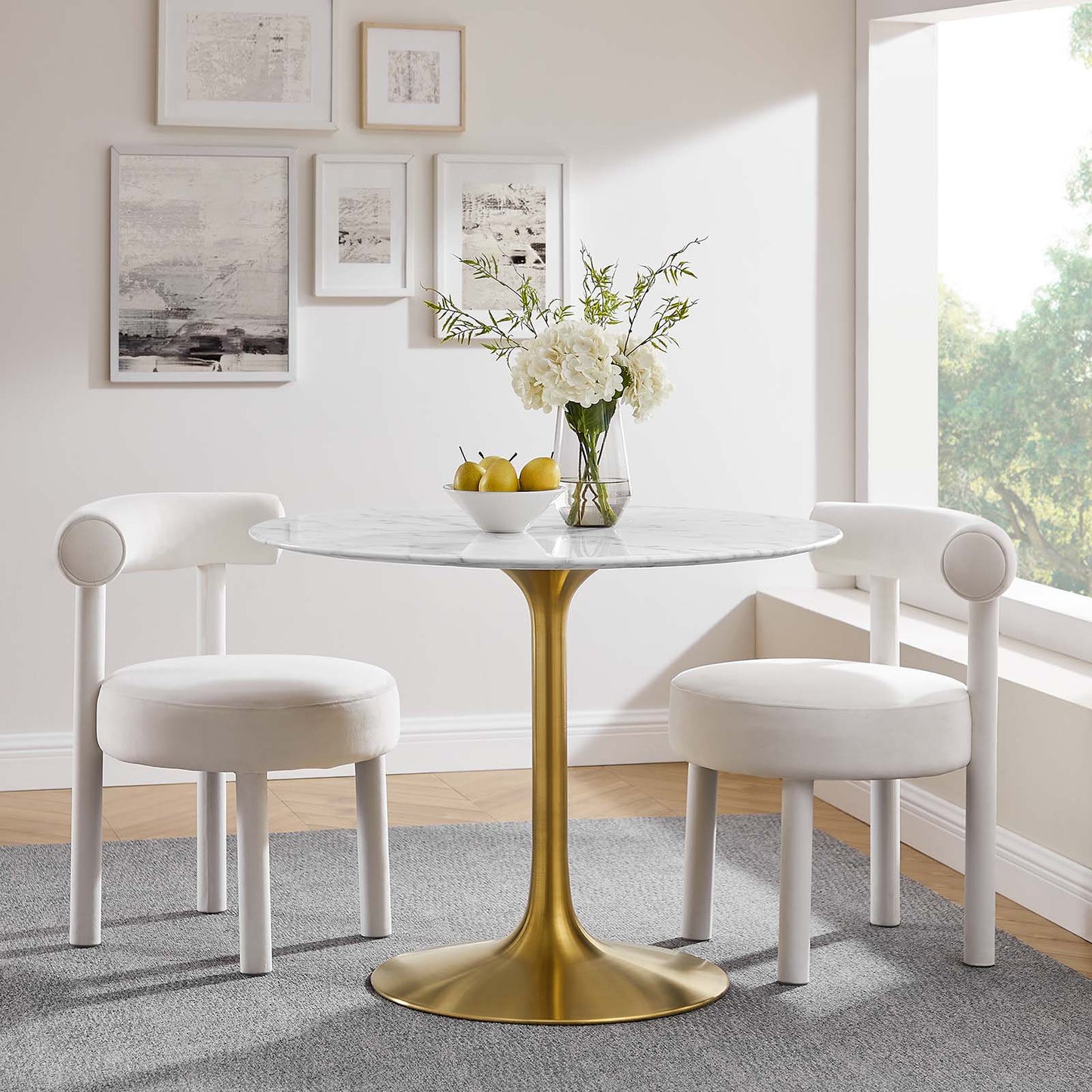Modway Lippa 40" Round Artificial Marble Dining Table in Gold White - EEI-3231 | Dining Tables | Modishstore - 6