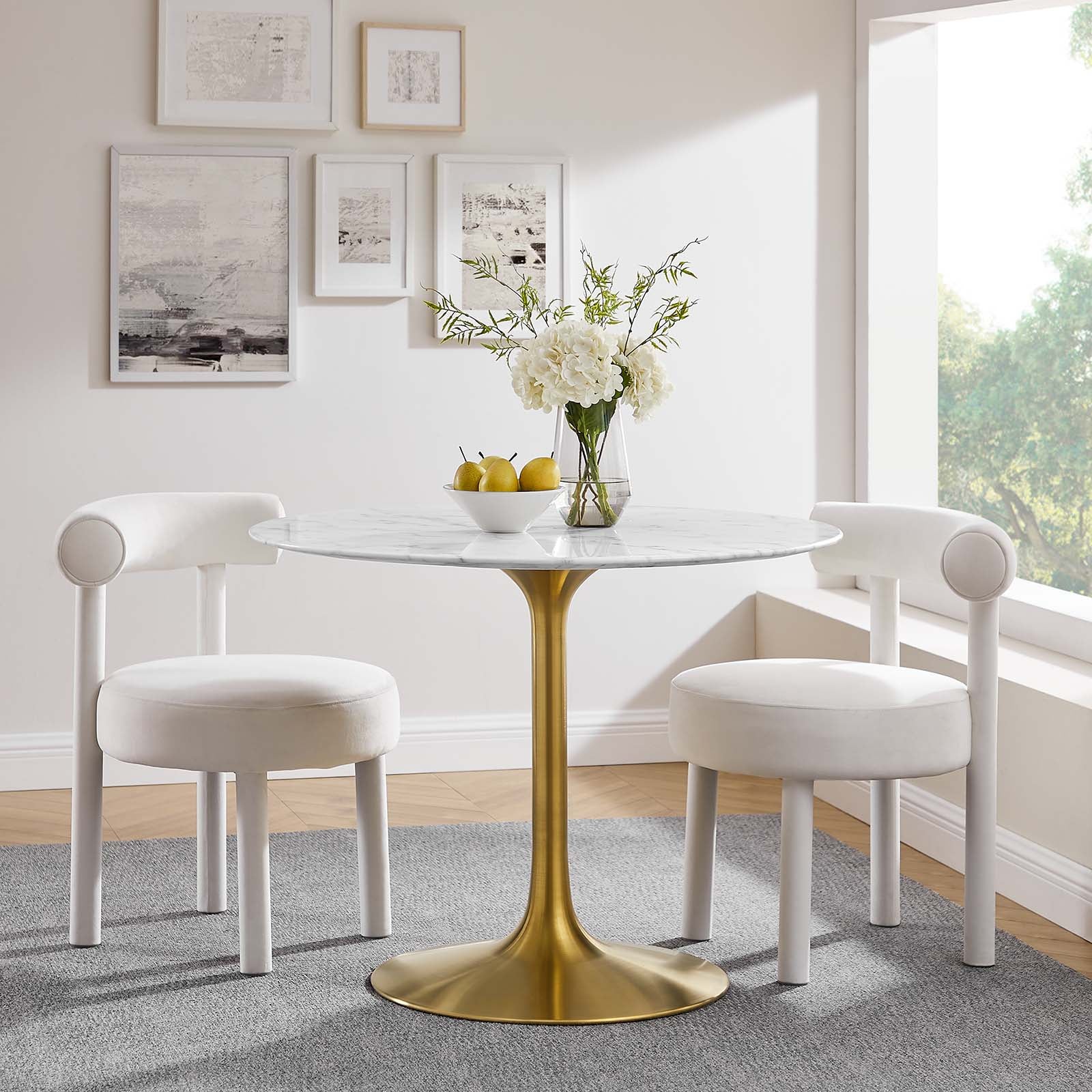 Modway Lippa 40" Round Artificial Marble Dining Table in Gold White - EEI-3231 | Dining Tables | Modishstore - 6
