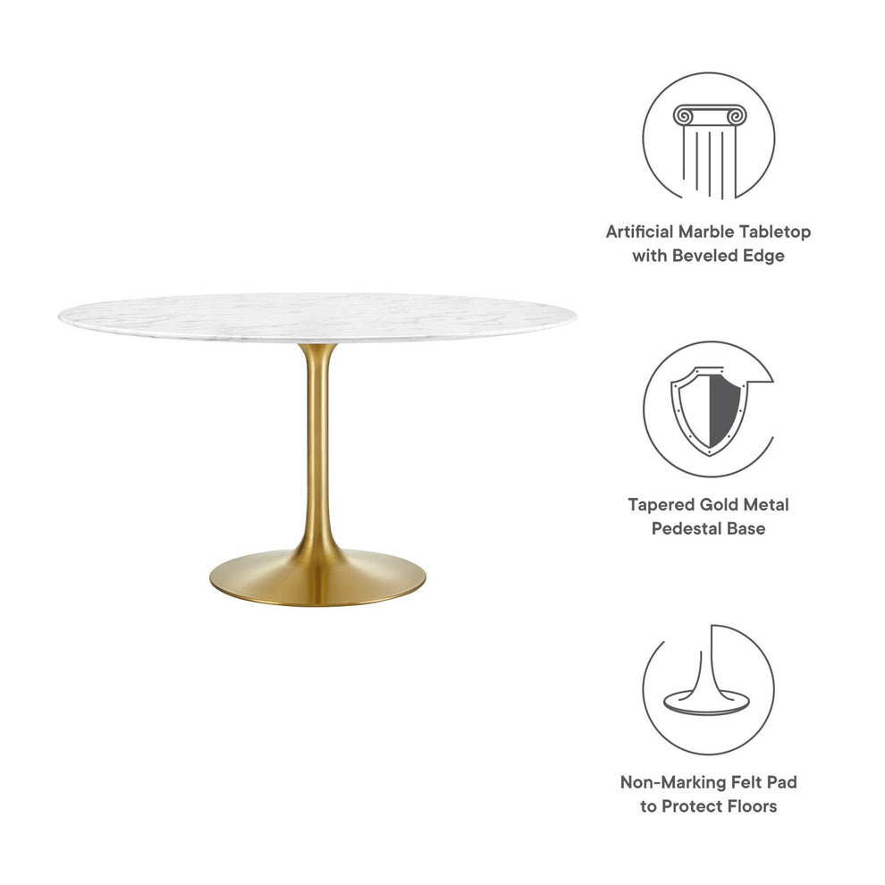 Modway Lippa 54" Round Artificial Marble Dining Table in Gold White - EEI-3233 | Dining Tables | Modishstore - 10