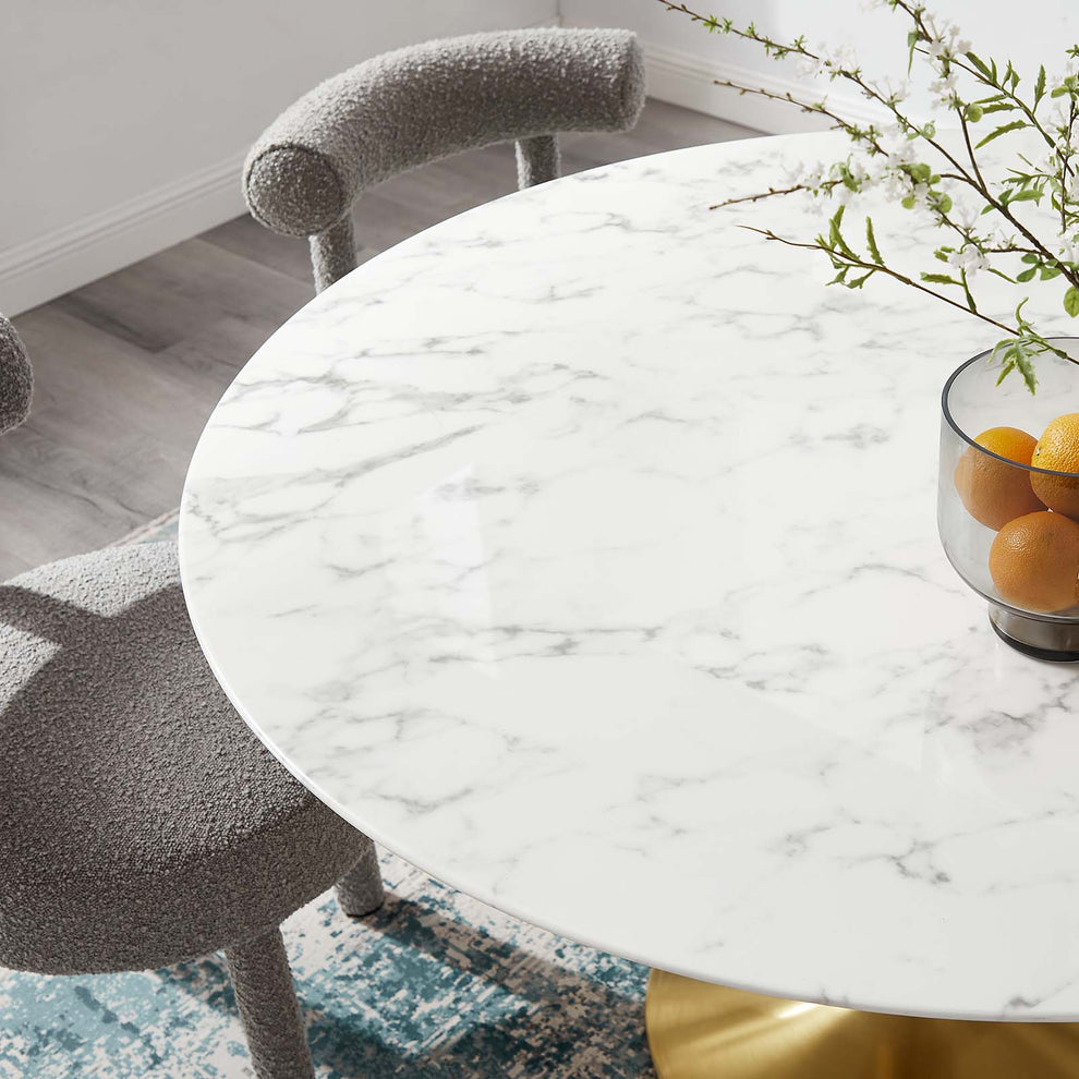 Modway Lippa 54" Round Artificial Marble Dining Table in Gold White - EEI-3233 | Dining Tables | Modishstore - 5