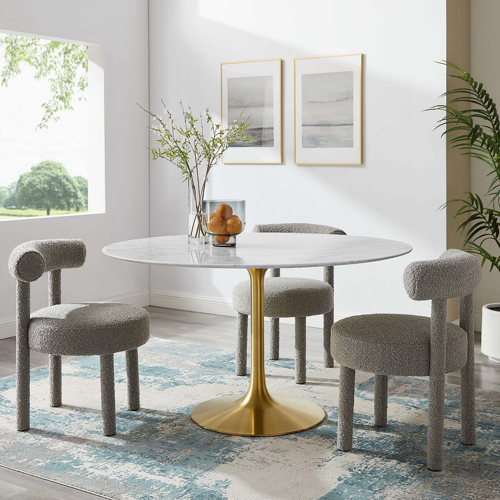 Modway Lippa 54" Round Artificial Marble Dining Table in Gold White - EEI-3233 | Dining Tables | Modishstore - 6