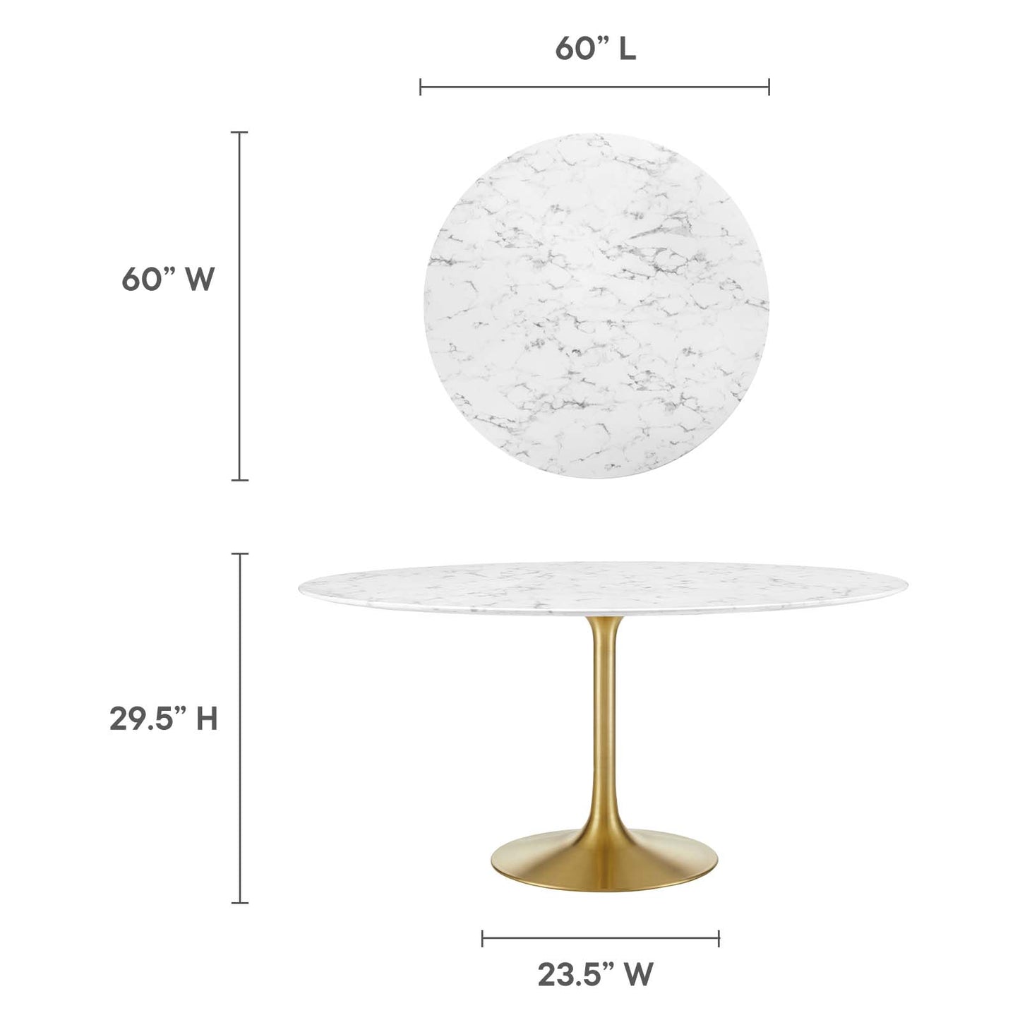 Modway Lippa 60" Round Artificial Marble Dining Table in Gold White - EEI-3234 | Dining Tables | Modishstore - 11
