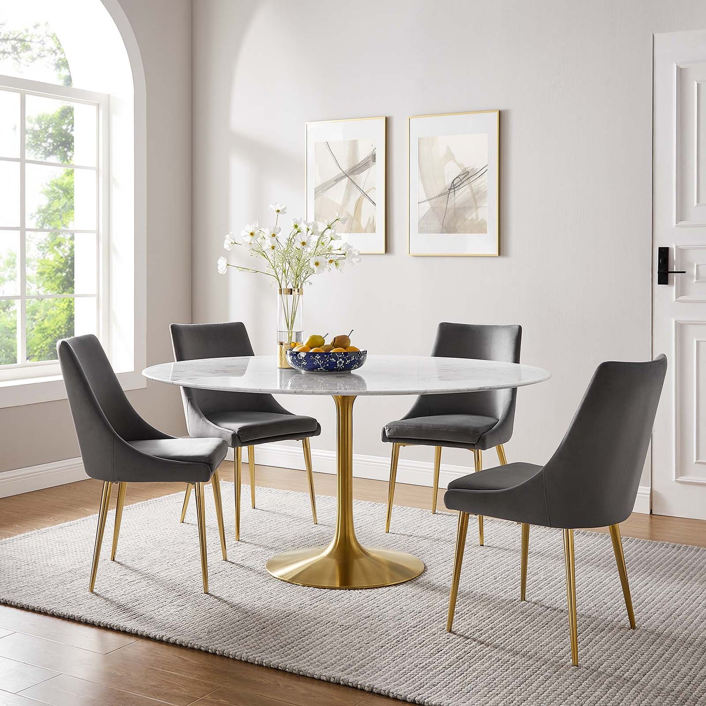 Modway Lippa 60" Round Artificial Marble Dining Table in Gold White - EEI-3234 | Dining Tables | Modishstore - 6