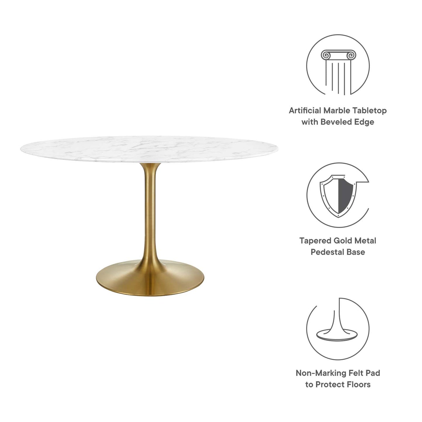Modway Lippa 54" Oval Artificial Marble Dining Table in Gold White - EEI-3235