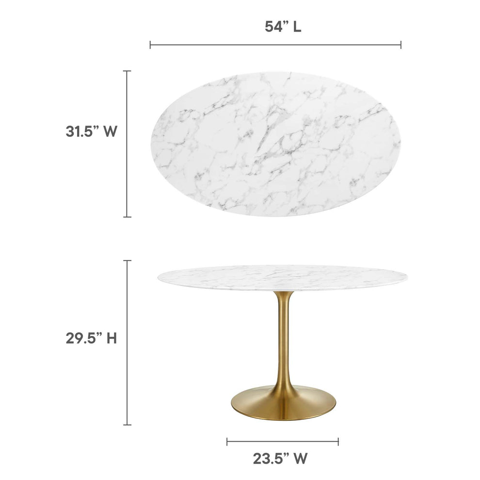 Modway Lippa 54" Oval Artificial Marble Dining Table in Gold White - EEI-3235 | Dining Tables | Modishstore - 11