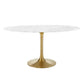 Modway Lippa 60" Oval Artificial Marble Dining Table in Gold White - EEI-3236