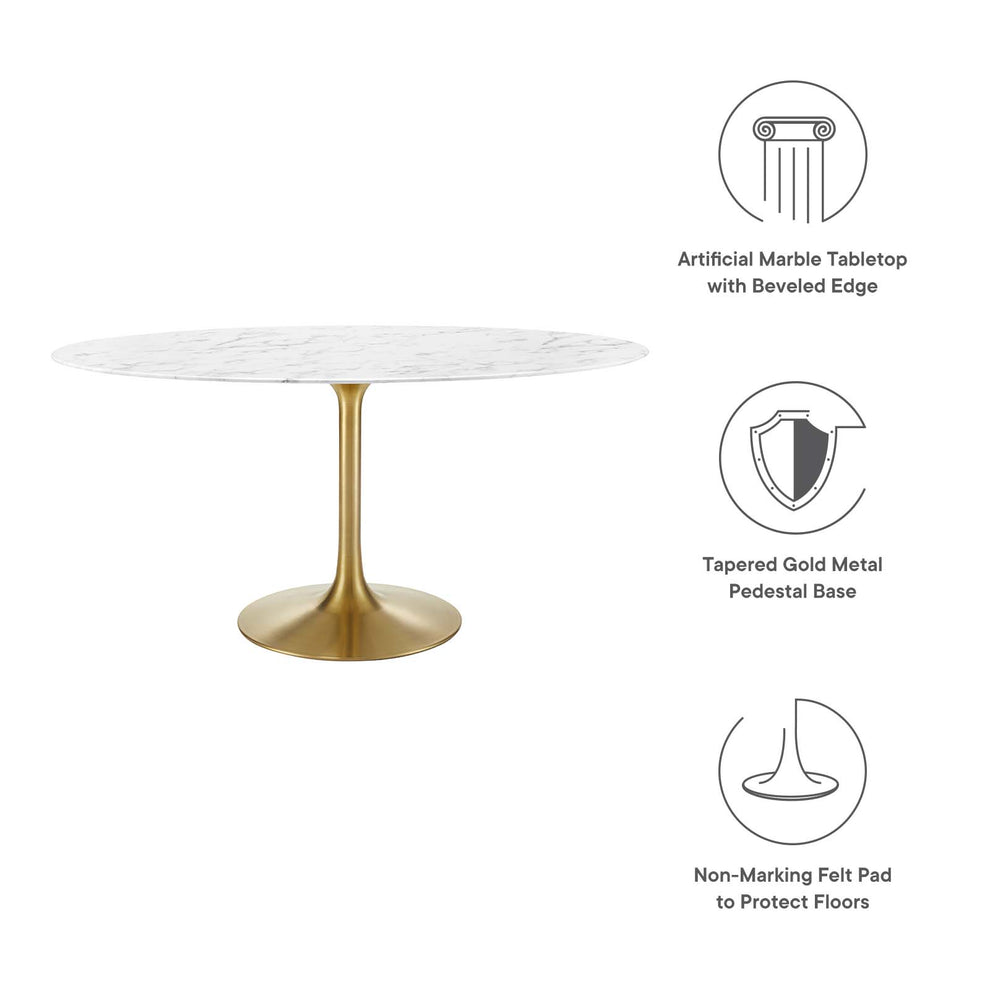 Modway Lippa 60" Oval Artificial Marble Dining Table in Gold White - EEI-3236 | Dining Tables | Modishstore - 10