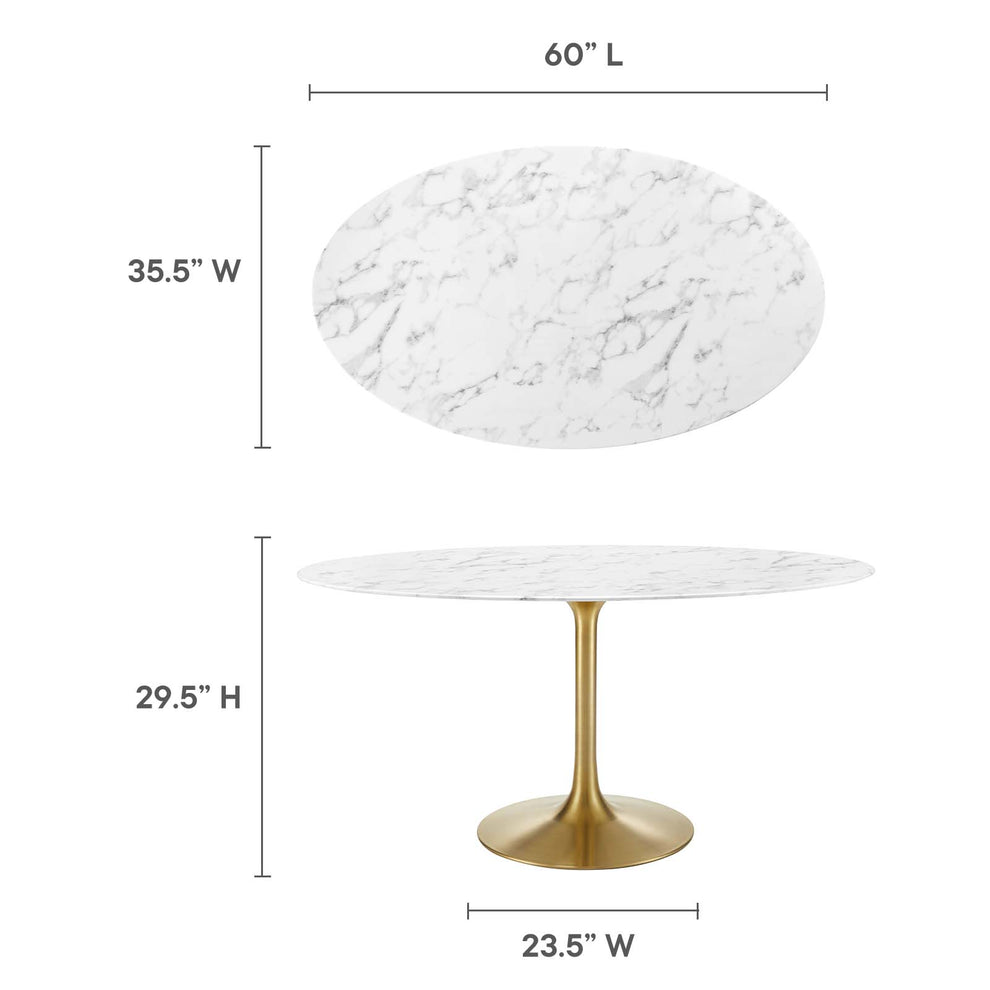 Modway Lippa 60" Oval Artificial Marble Dining Table in Gold White - EEI-3236 | Dining Tables | Modishstore - 11
