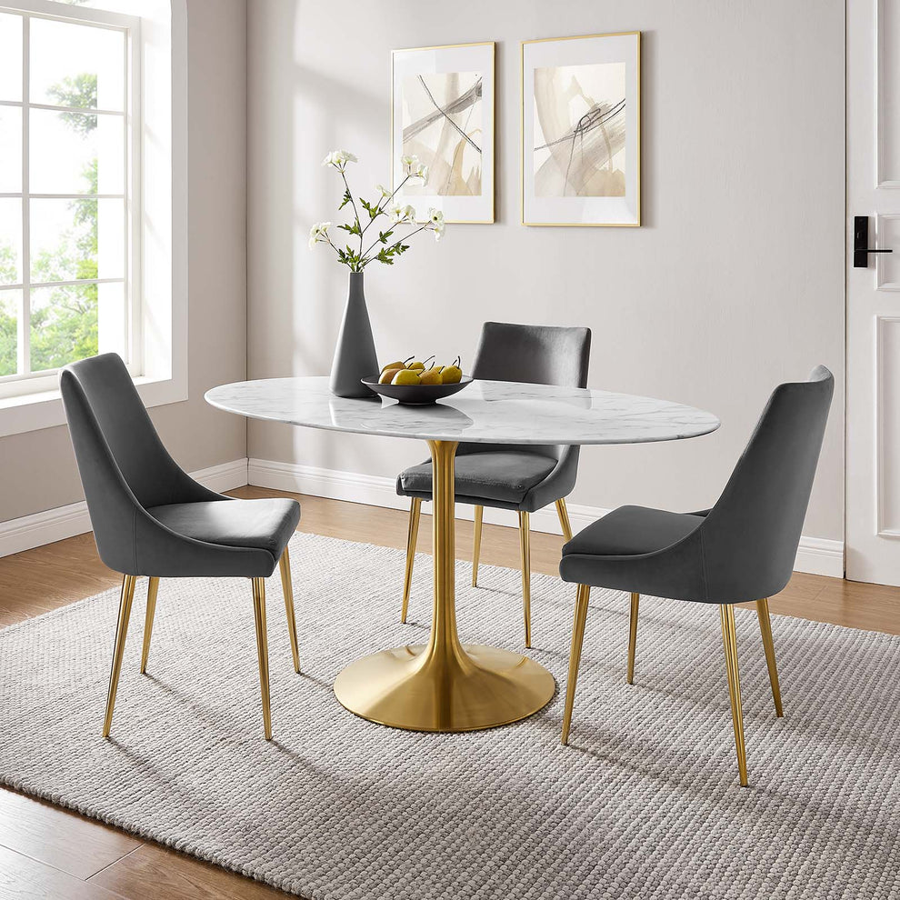Modway Lippa 60" Oval Artificial Marble Dining Table in Gold White - EEI-3236 | Dining Tables | Modishstore - 6