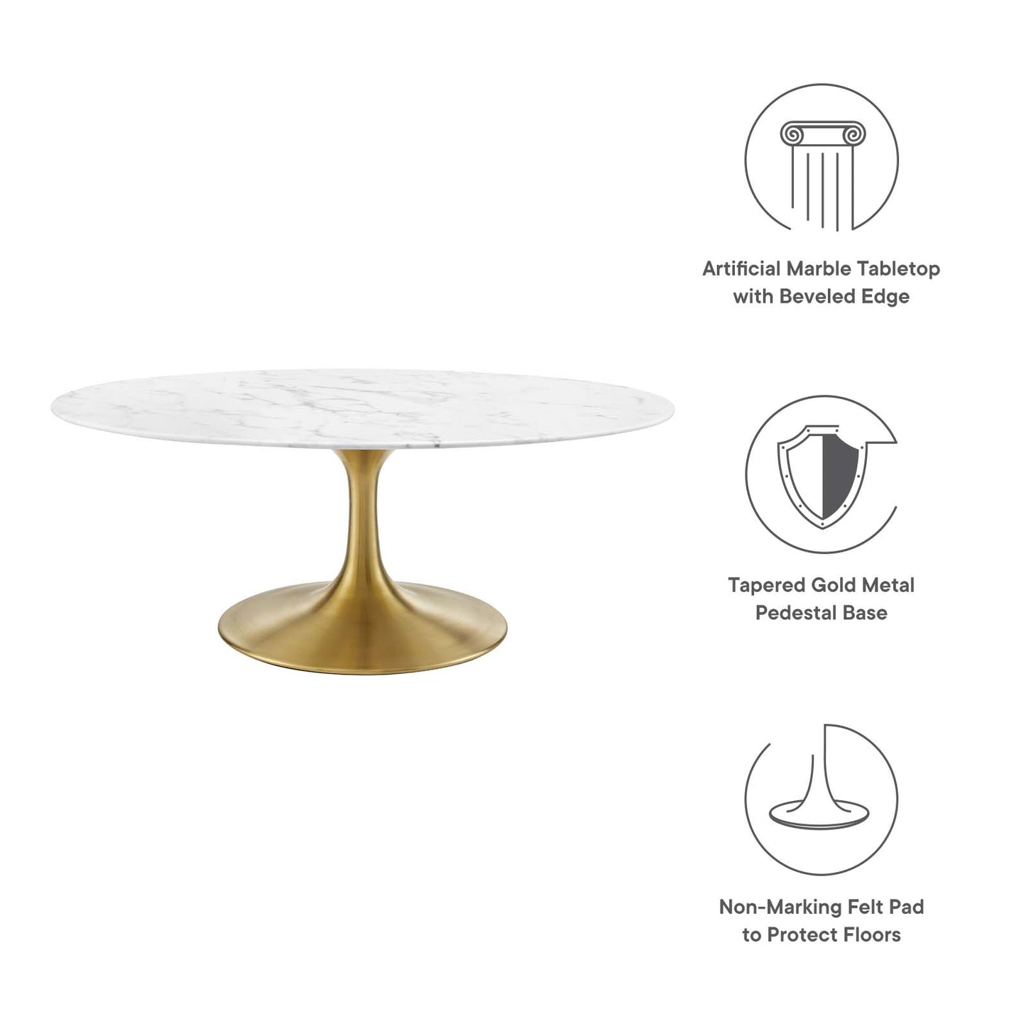 Modway Lippa 42" Oval-Shaped Coffee Table In Gold White - EEI-3249 - EEI-3249