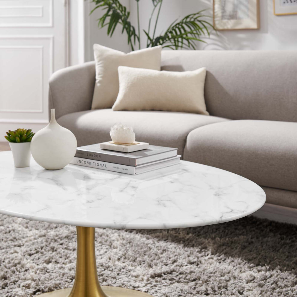 Modway Lippa 42" Oval-Shaped Coffee Table In Gold White - EEI-3249 - EEI-3249 | Coffee Tables | Modishstore - 6