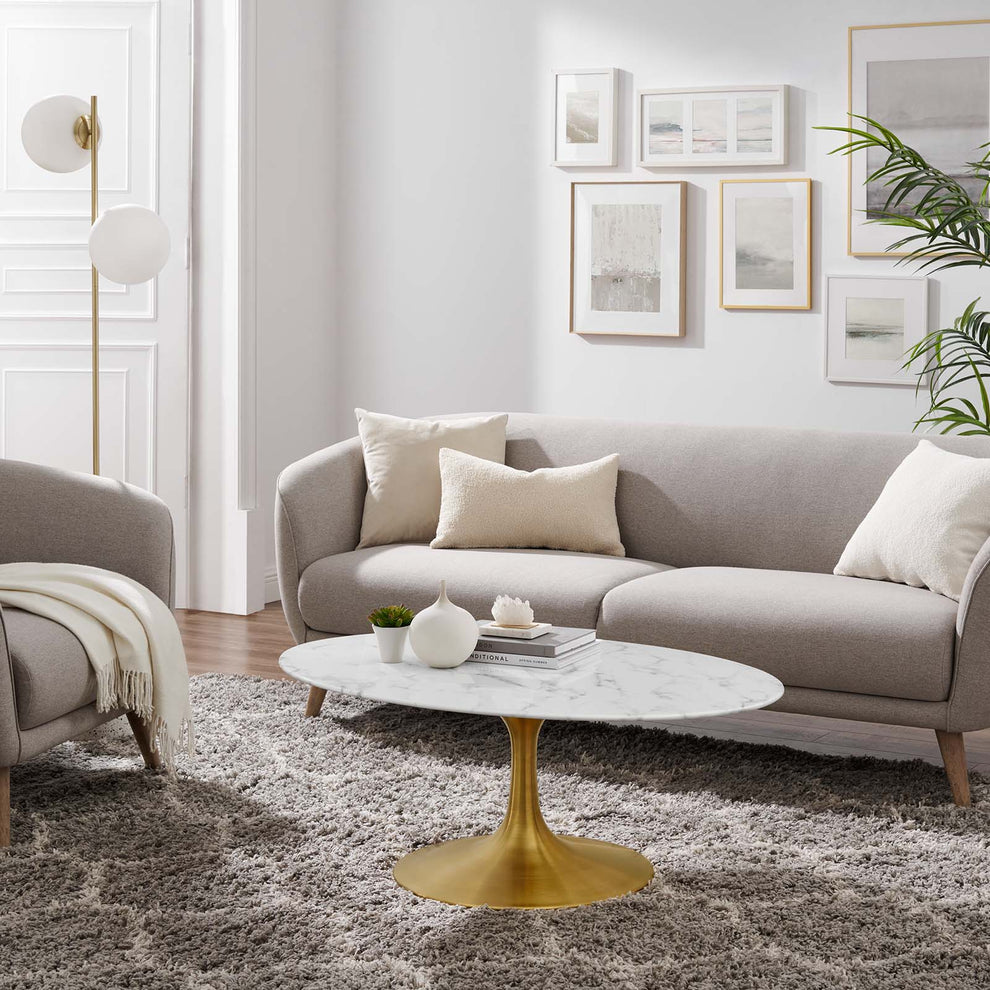 Modway Lippa 42" Oval-Shaped Coffee Table In Gold White - EEI-3249 - EEI-3249 | Coffee Tables | Modishstore - 7
