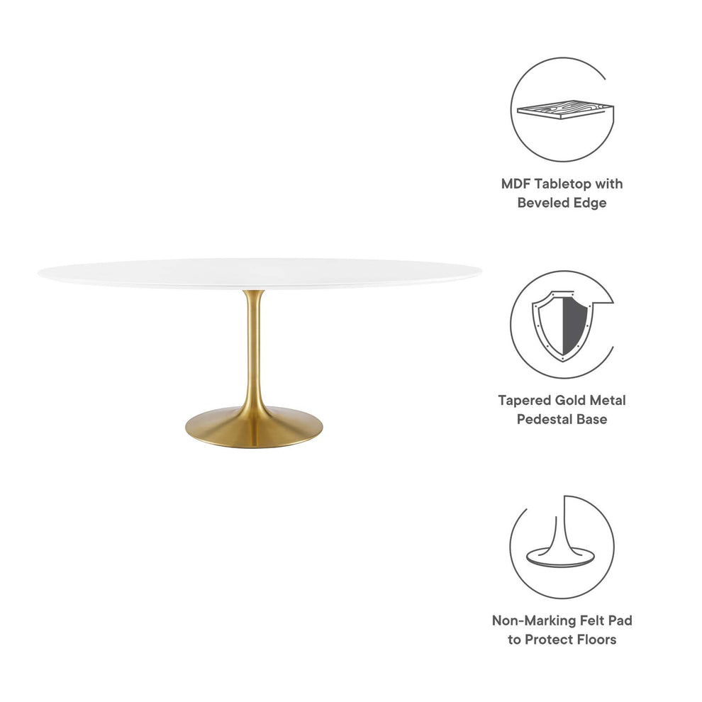 Modway Lippa 78" Oval Wood Top Dining Table in Gold White - EEI-3255 | Dining Tables | Modishstore - 7