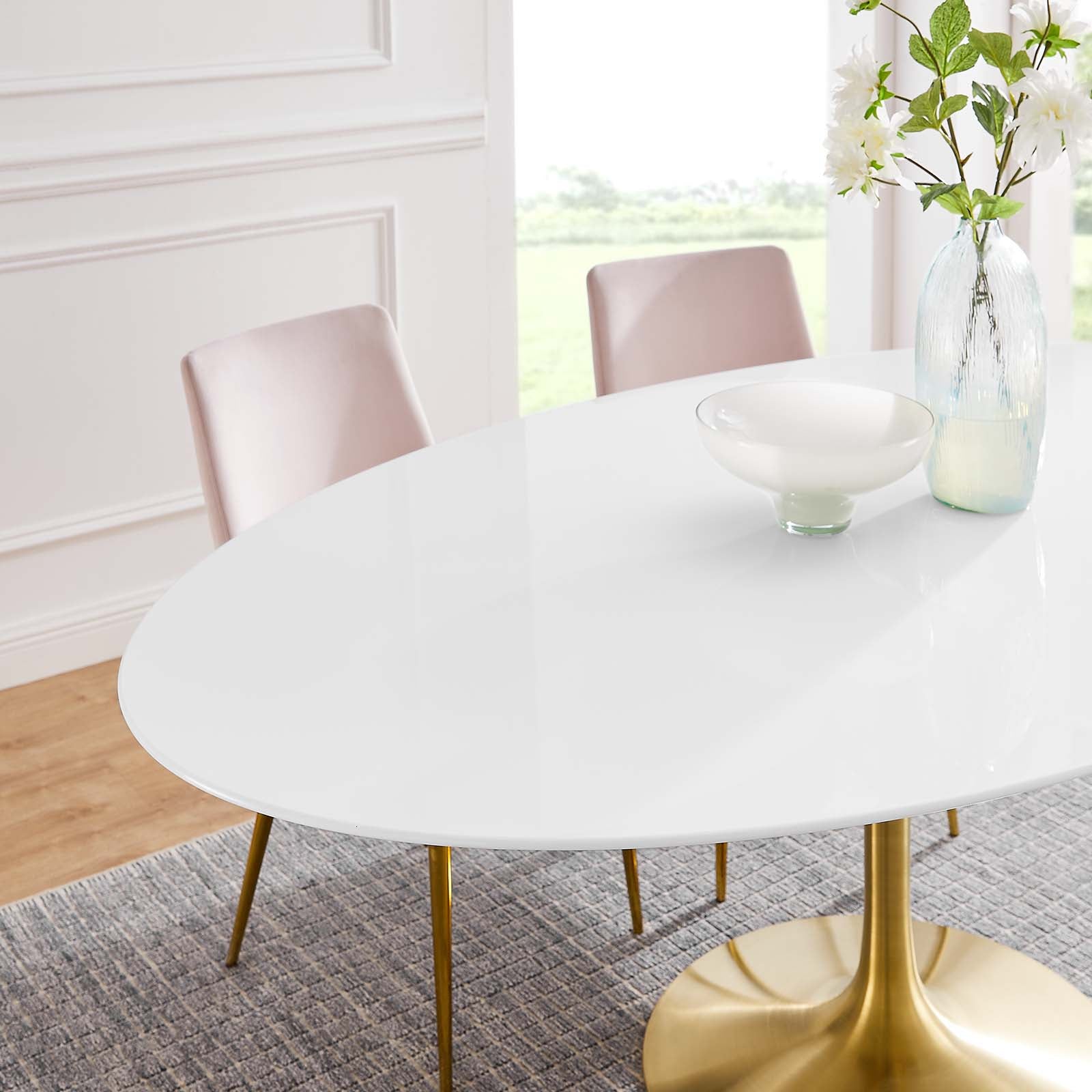 Modway Lippa 78" Oval Wood Top Dining Table in Gold White EEI3255
