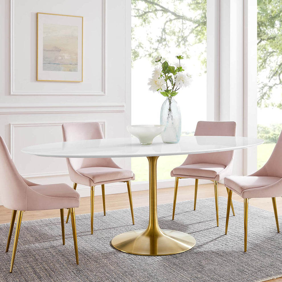 Modway Lippa 78" Oval Wood Top Dining Table in Gold White - EEI-3255 | Dining Tables | Modishstore - 3