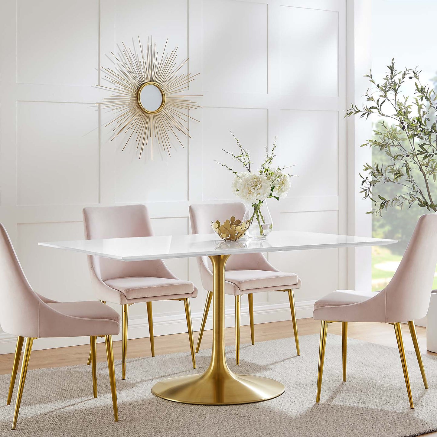 Modway Lippa 60" Rectangle Dining Table In Gold White - EEI-3256