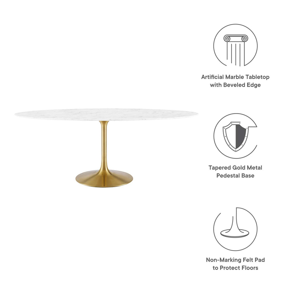 Modway Lippa 78" Oval Artificial Marble Dining Table in Gold White - EEI-3257 | Dining Tables | Modishstore - 10